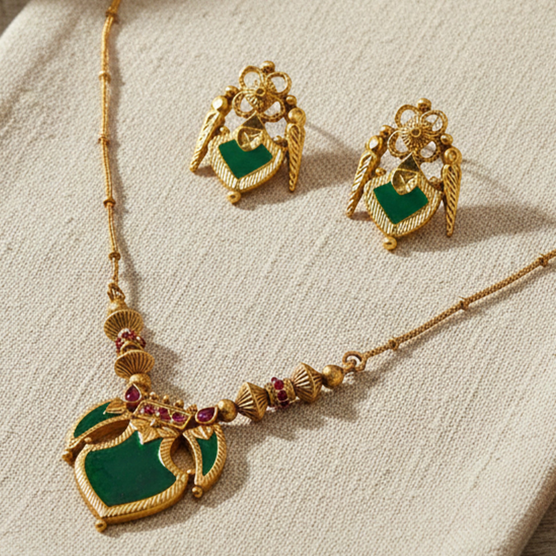 Yellow Chimes green ruby necklace - cultural celebration