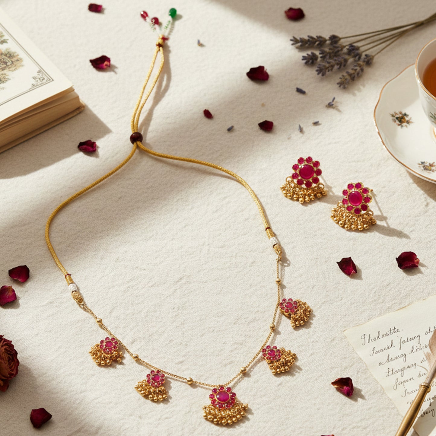 Yellow Chimes Floral Motif Necklace - Family Functions