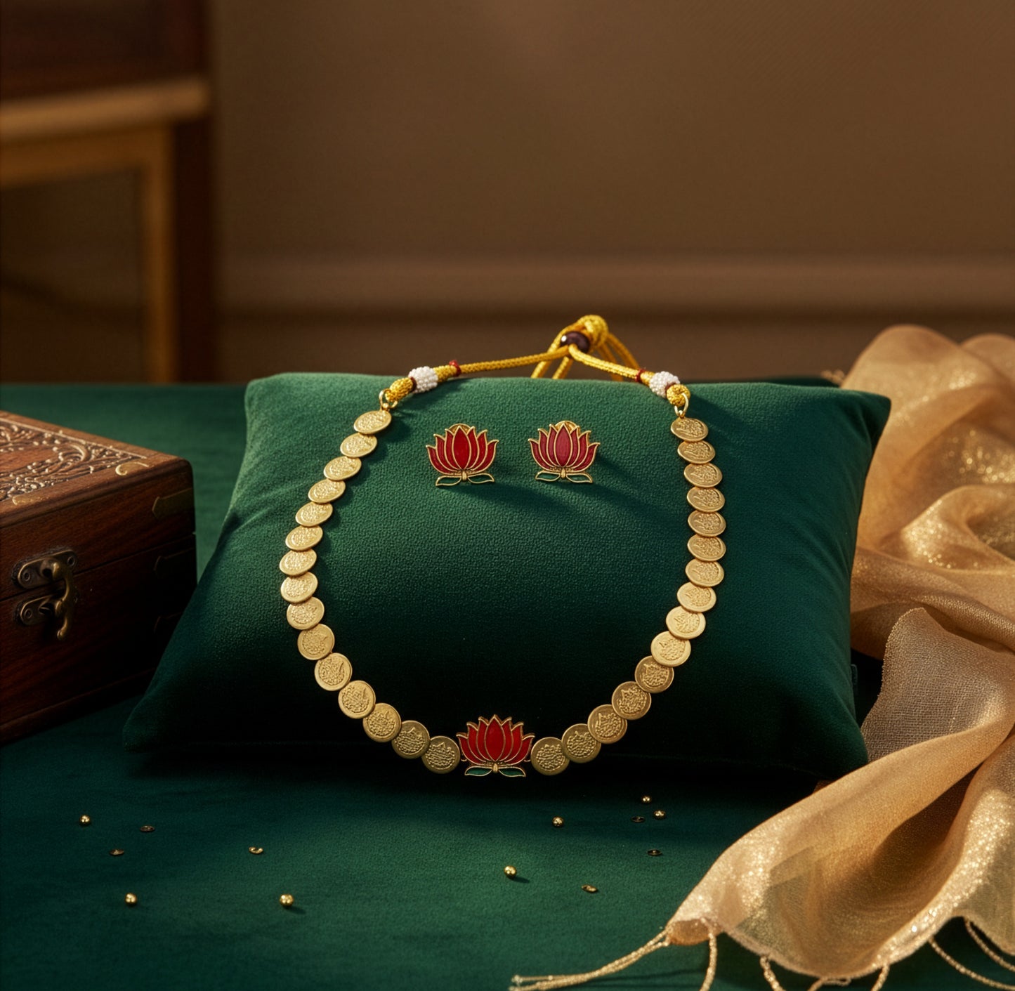 Yellow Chimes lotus enamel jewellery - traditional occasions