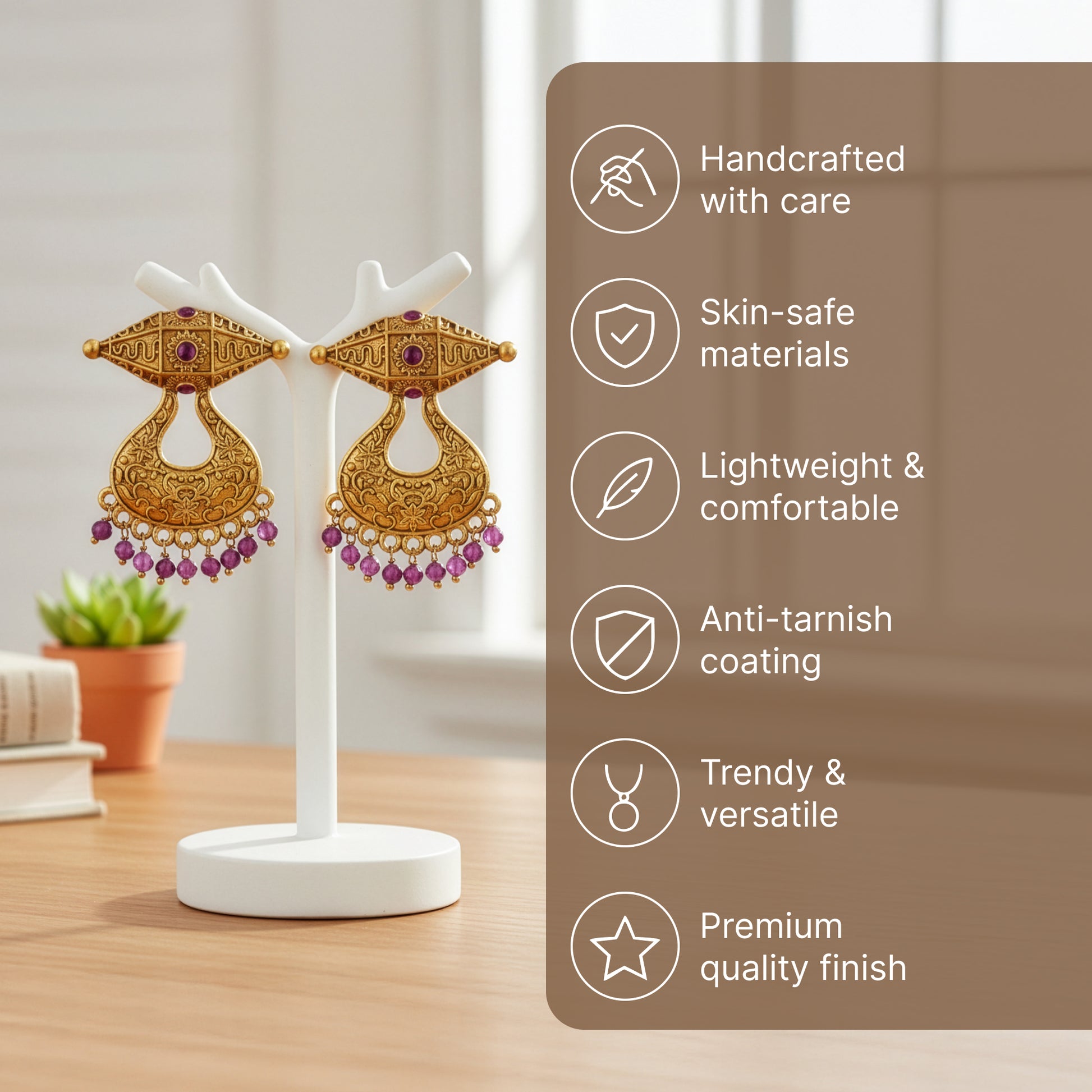 Yellow Chimes gold plated drop earrings - perfect for office wear