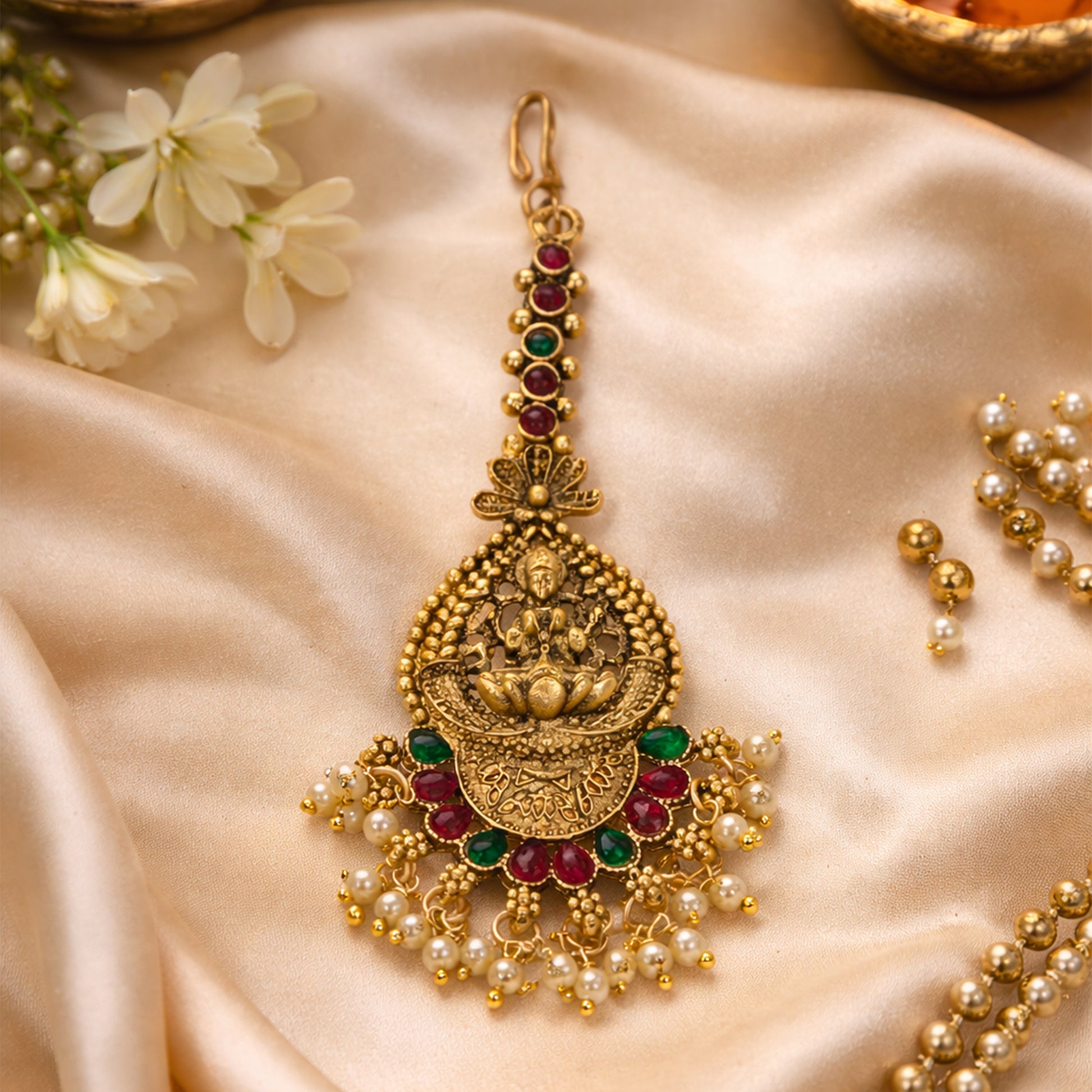 Yellow Chimes gold maang tikka - Traditional jewelry for weddings