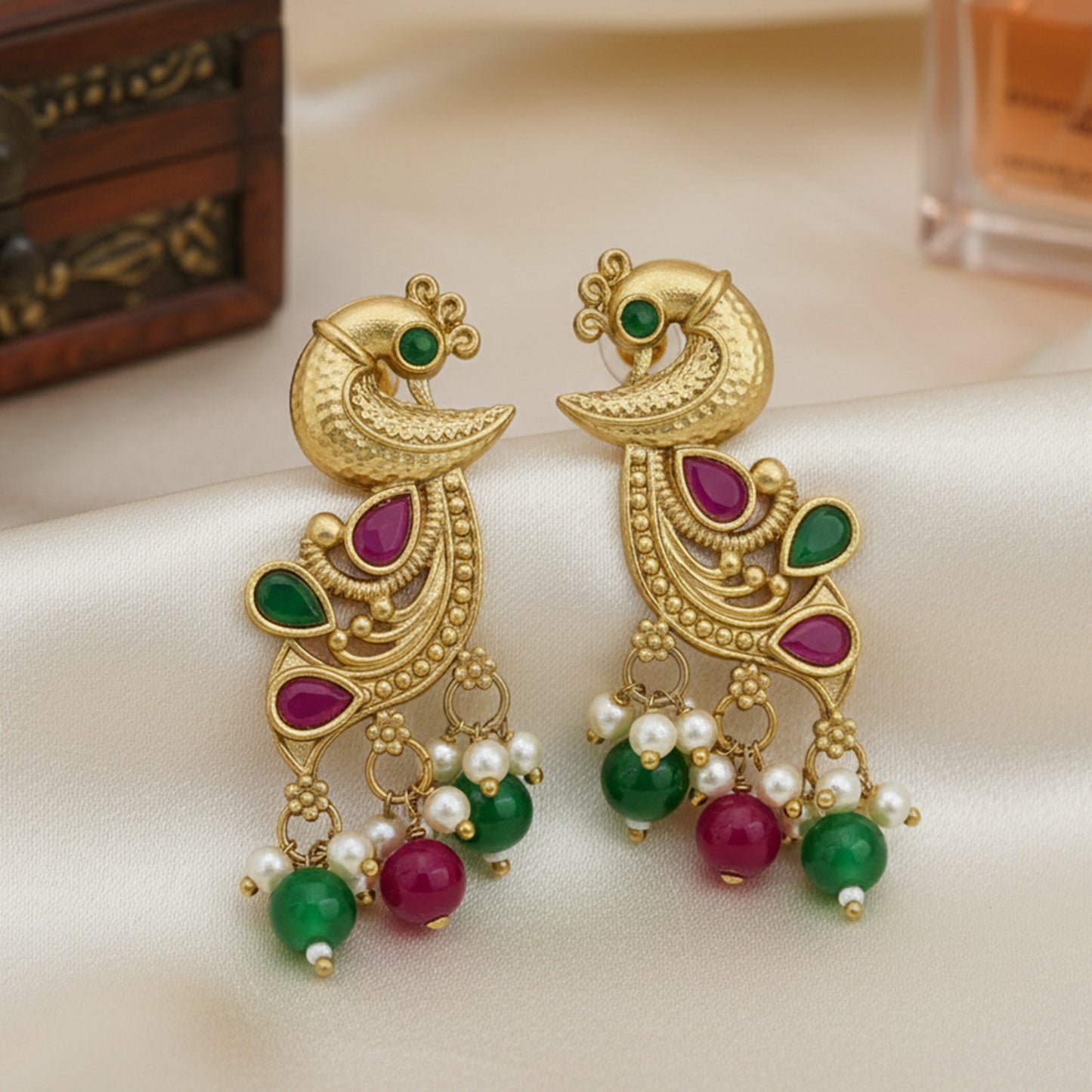 Yellow Chimes ethnic peacock earrings - stylish everyday wear