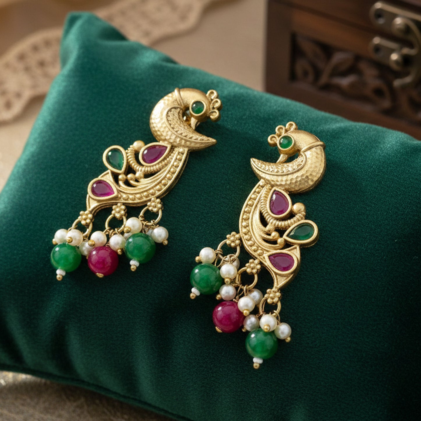 Yellow Chimes ethnic peacock earrings - traditional jewelry style
