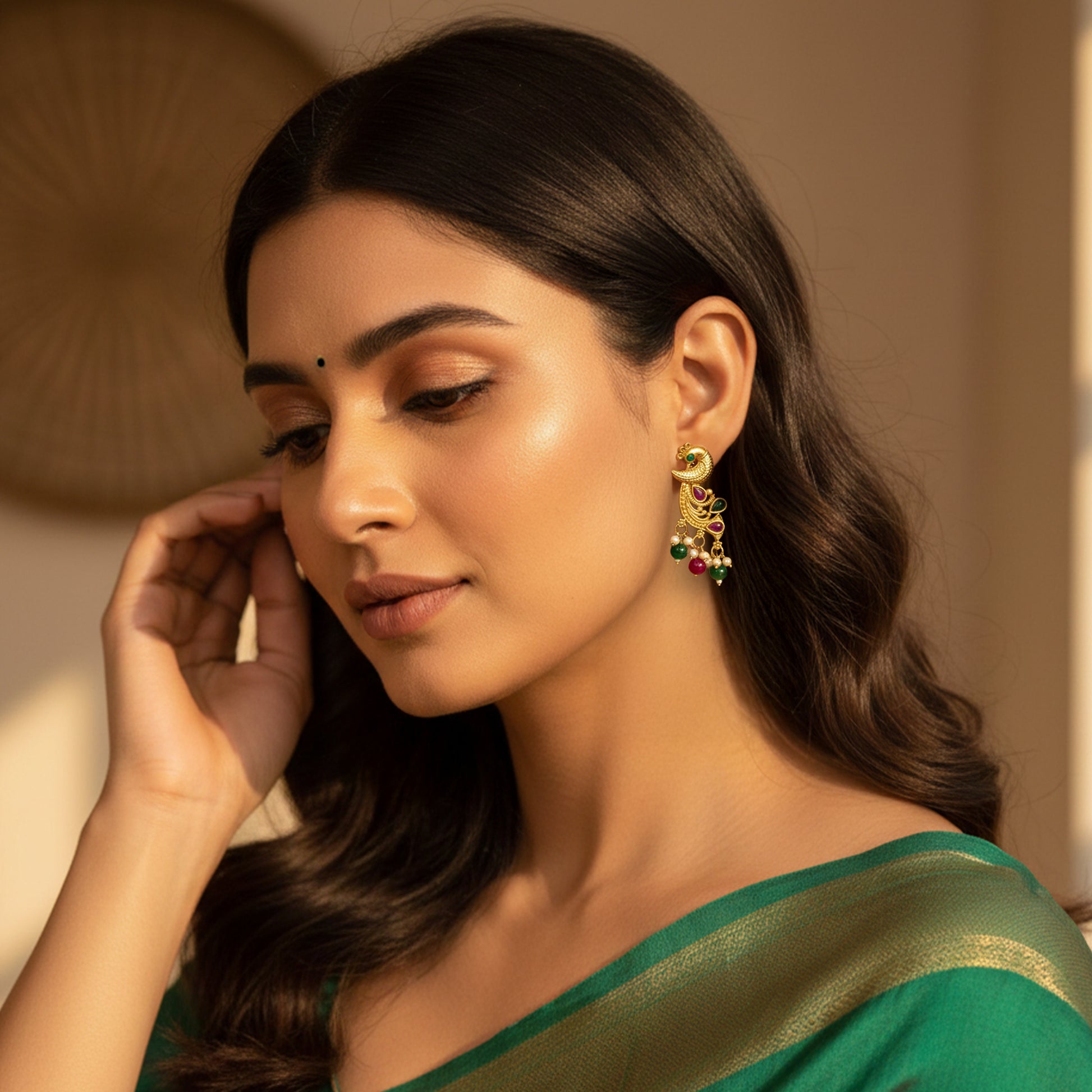 Yellow Chimes ethnic peacock earrings - elegant gift choice