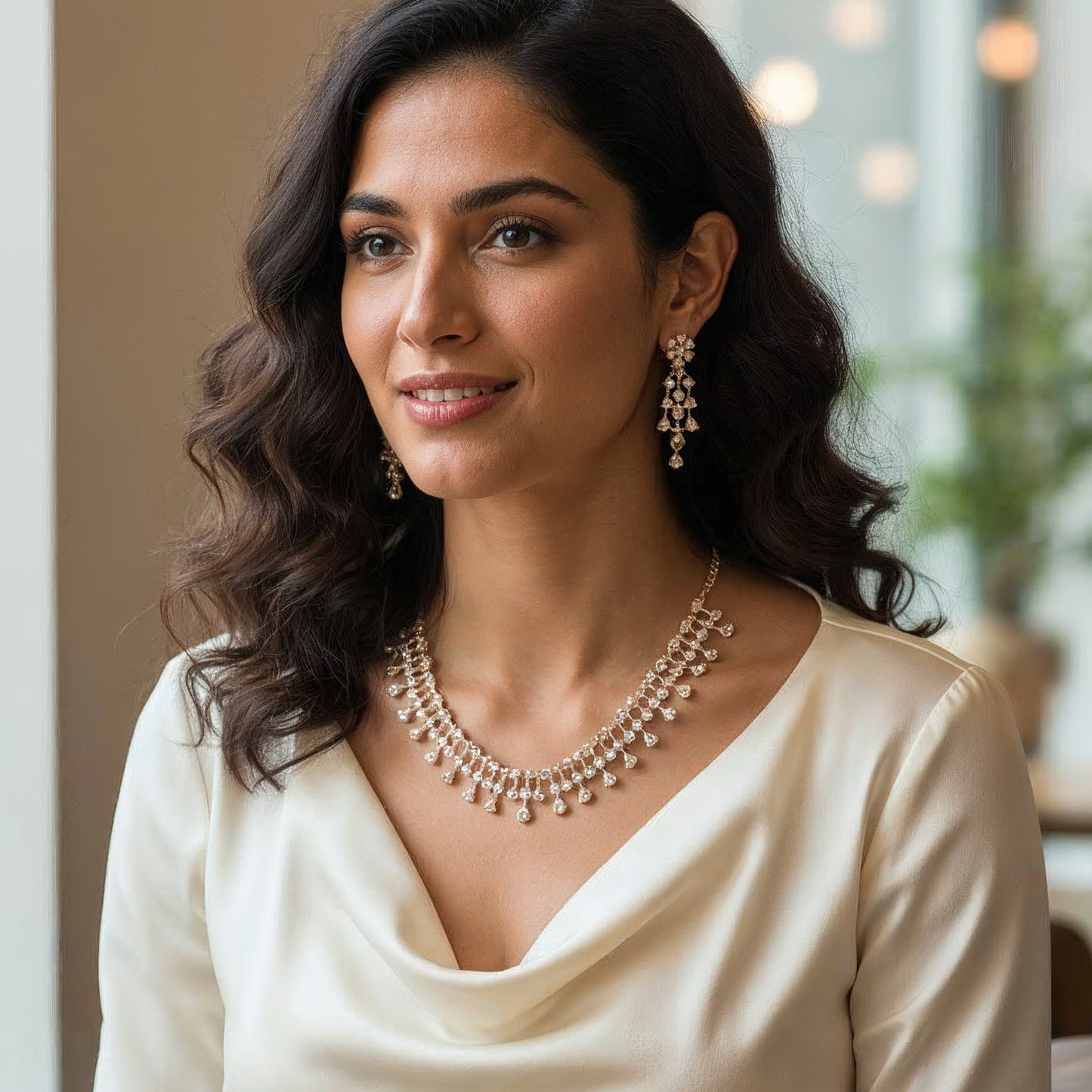 Yellow Chimes rose gold necklace - stylish evening outfit accent