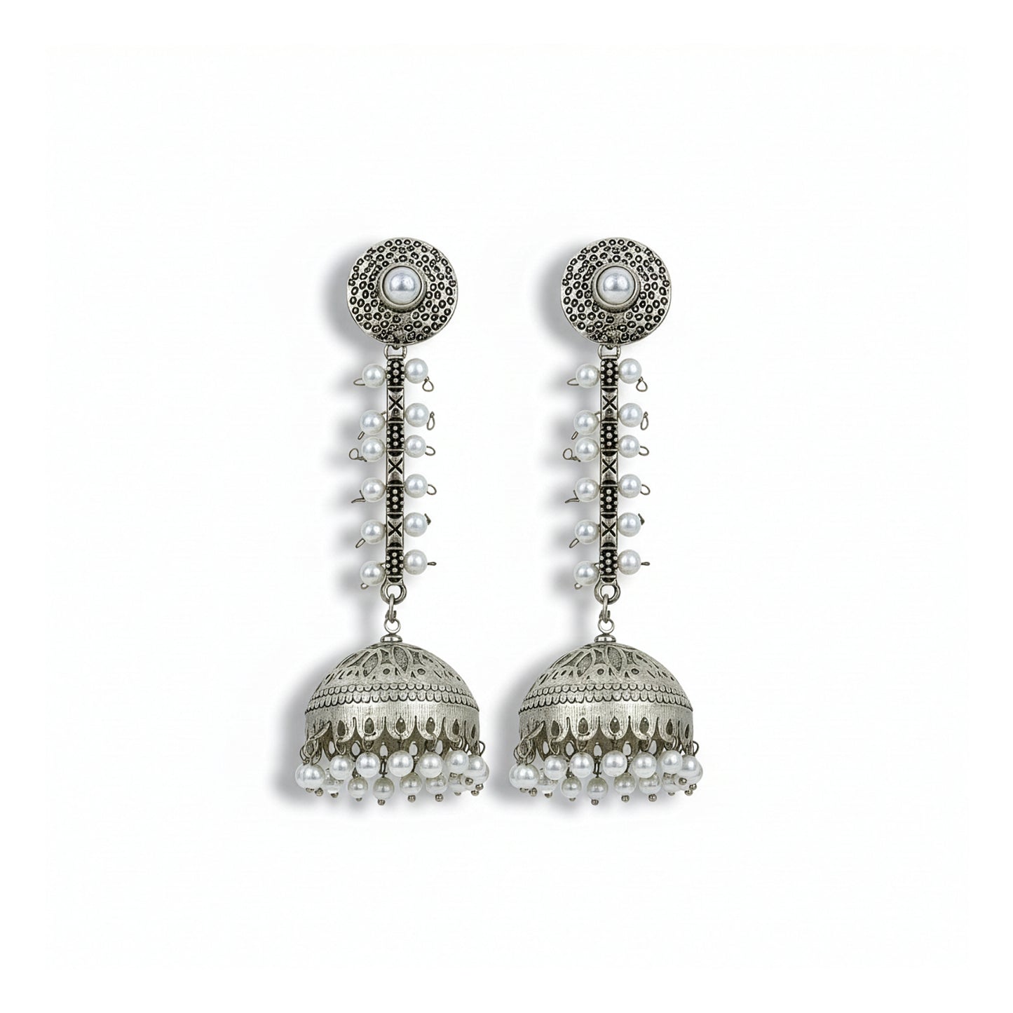 Yellow Chimes oxidised silver jhumka set - must-have jewelry