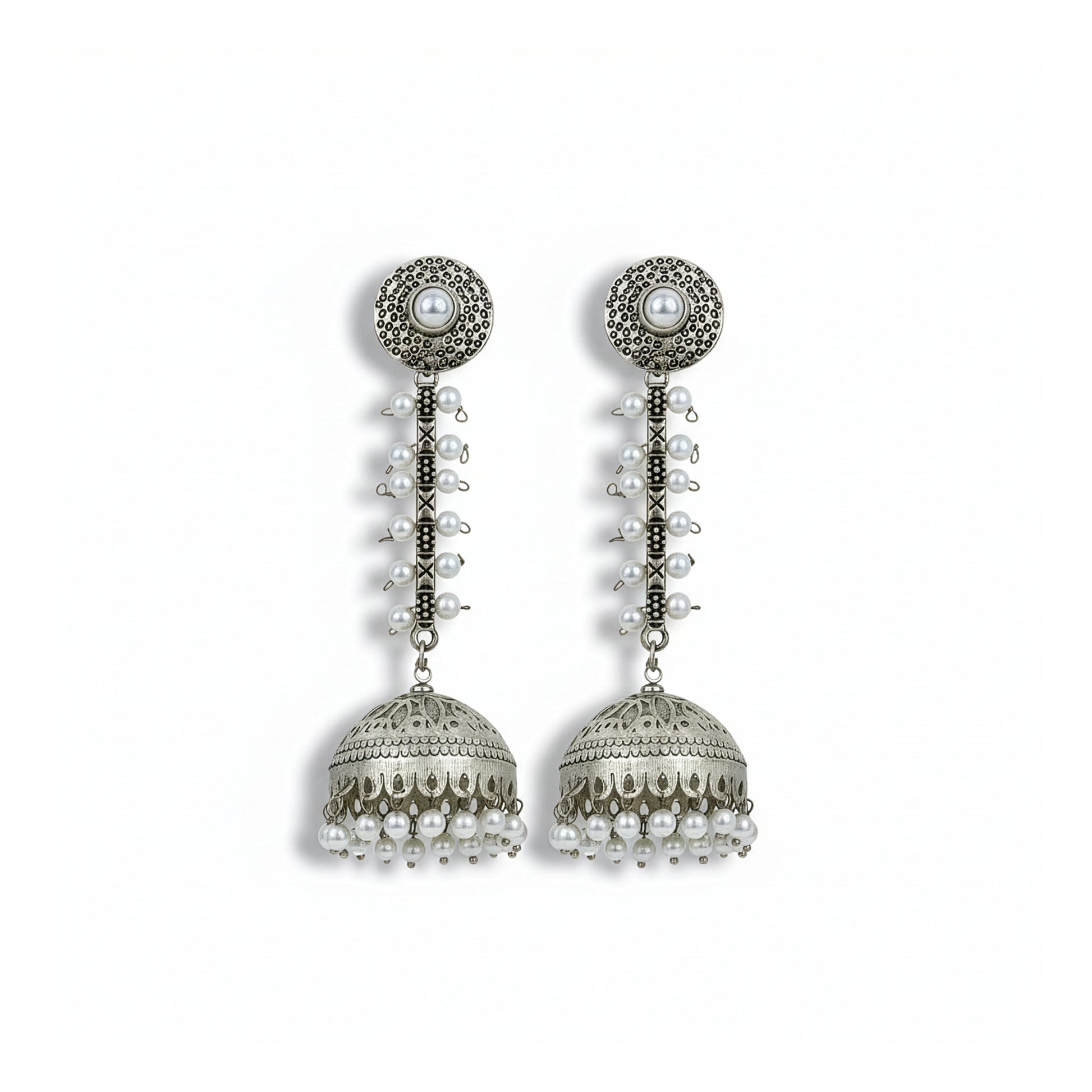 Yellow Chimes oxidised silver jhumka set - must-have jewelry