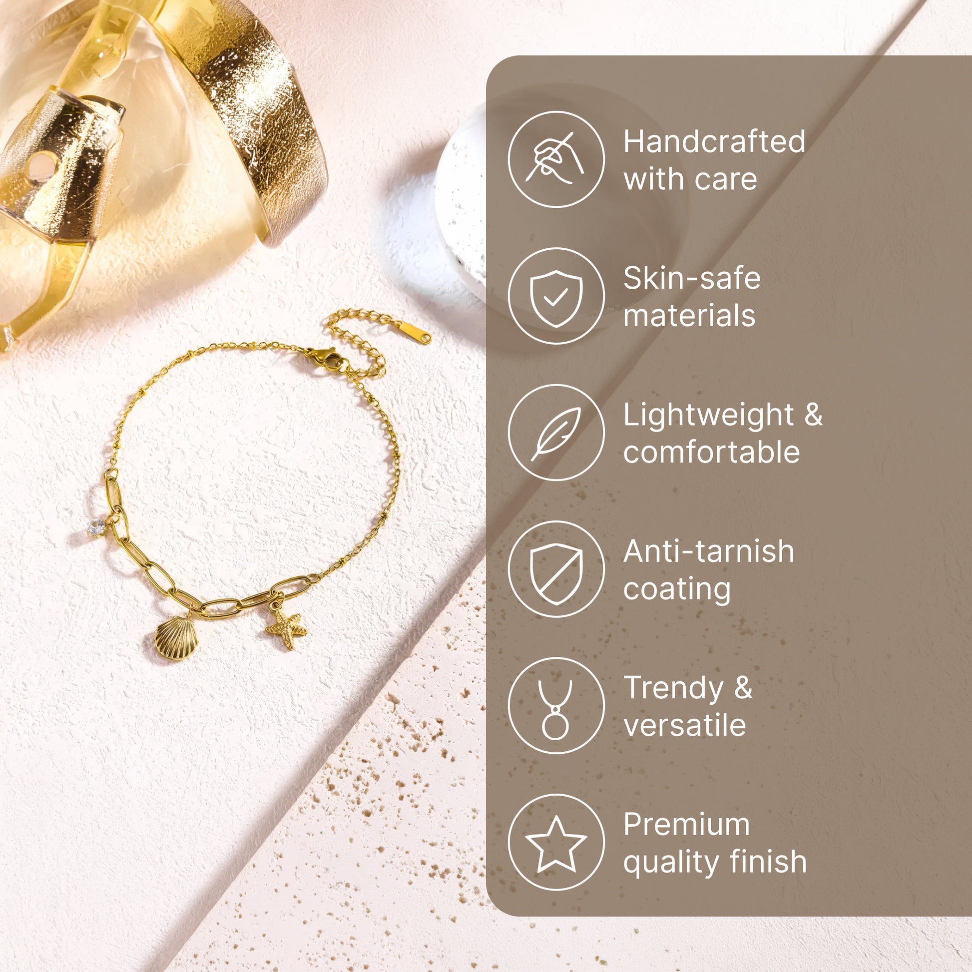 Yellow Chimes seashell charm anklet - Perfect for beach styling