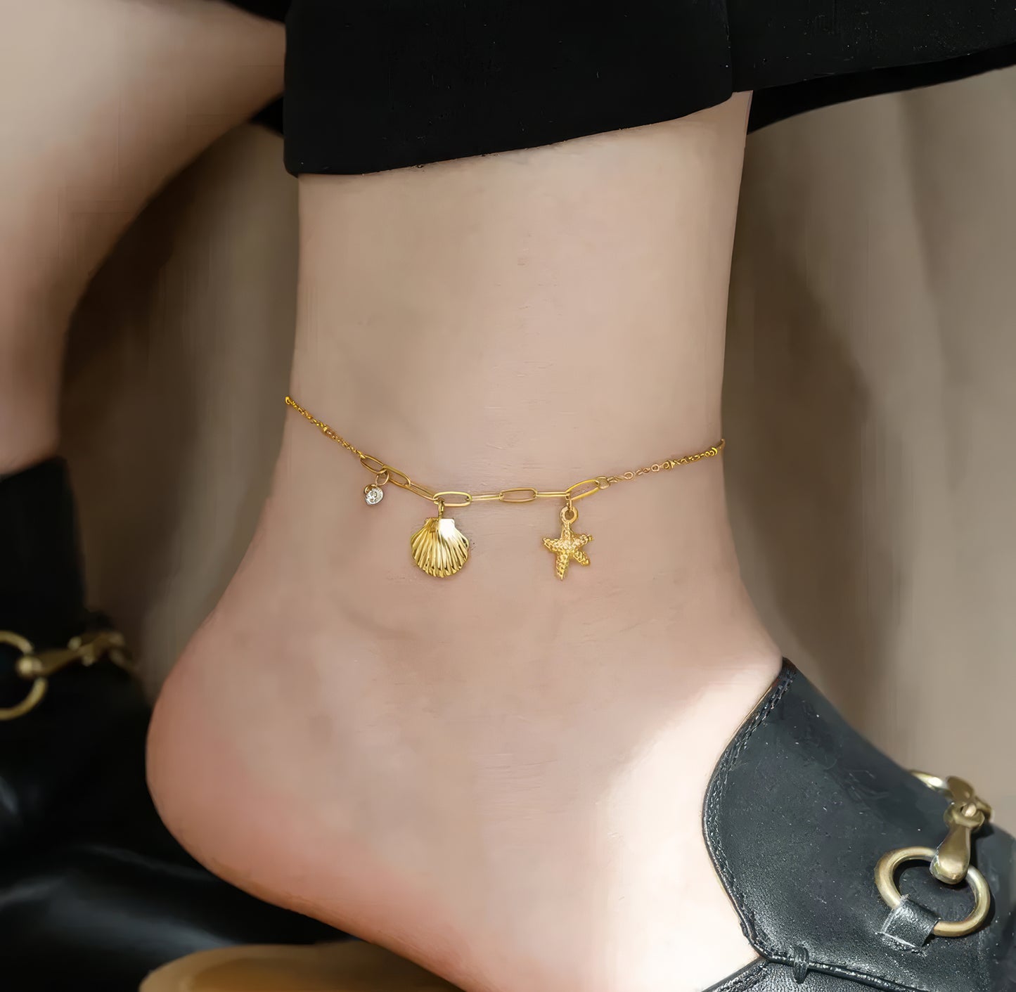 Yellow Chimes starfish charm anklet - Ideal for casual outings