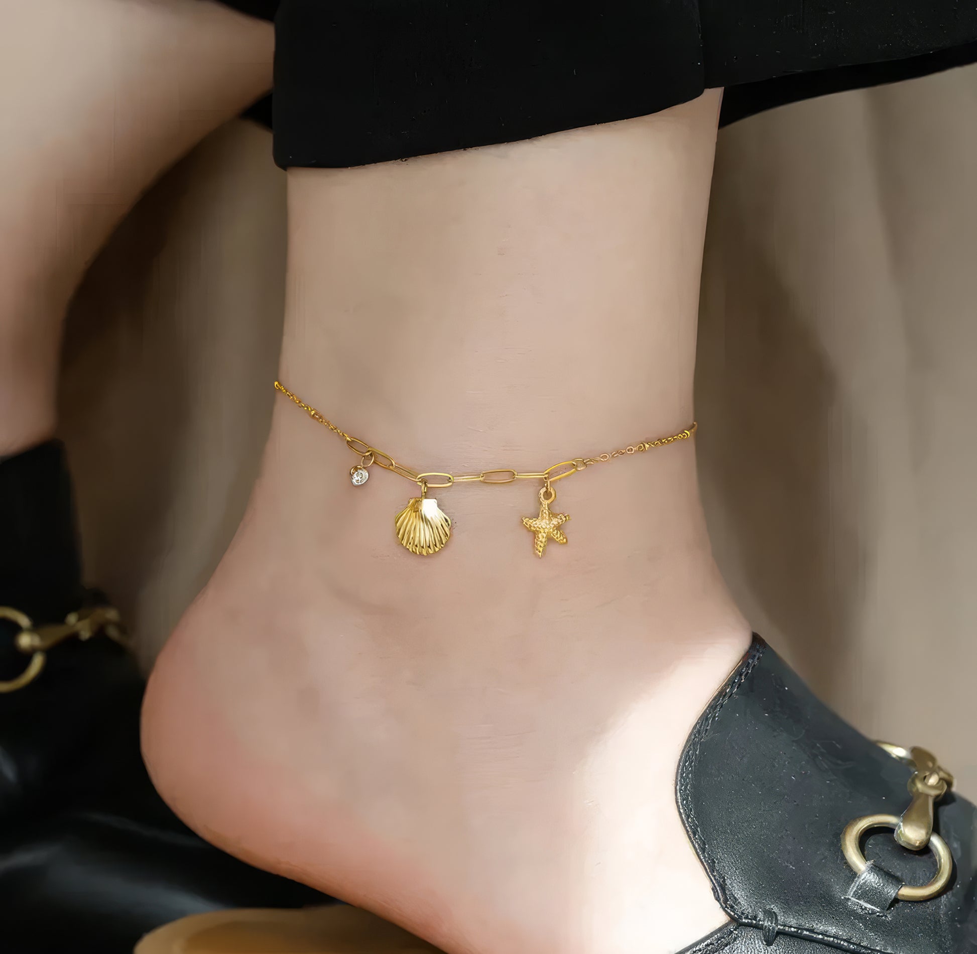 Yellow Chimes starfish charm anklet - Ideal for casual outings
