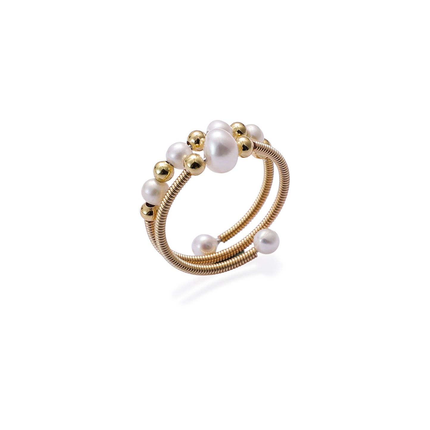 Yellow Chimes elegant pearl and gold bead ring - stylish everyday wear