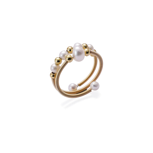 Yellow Chimes elegant pearl and gold bead ring - stylish everyday wear