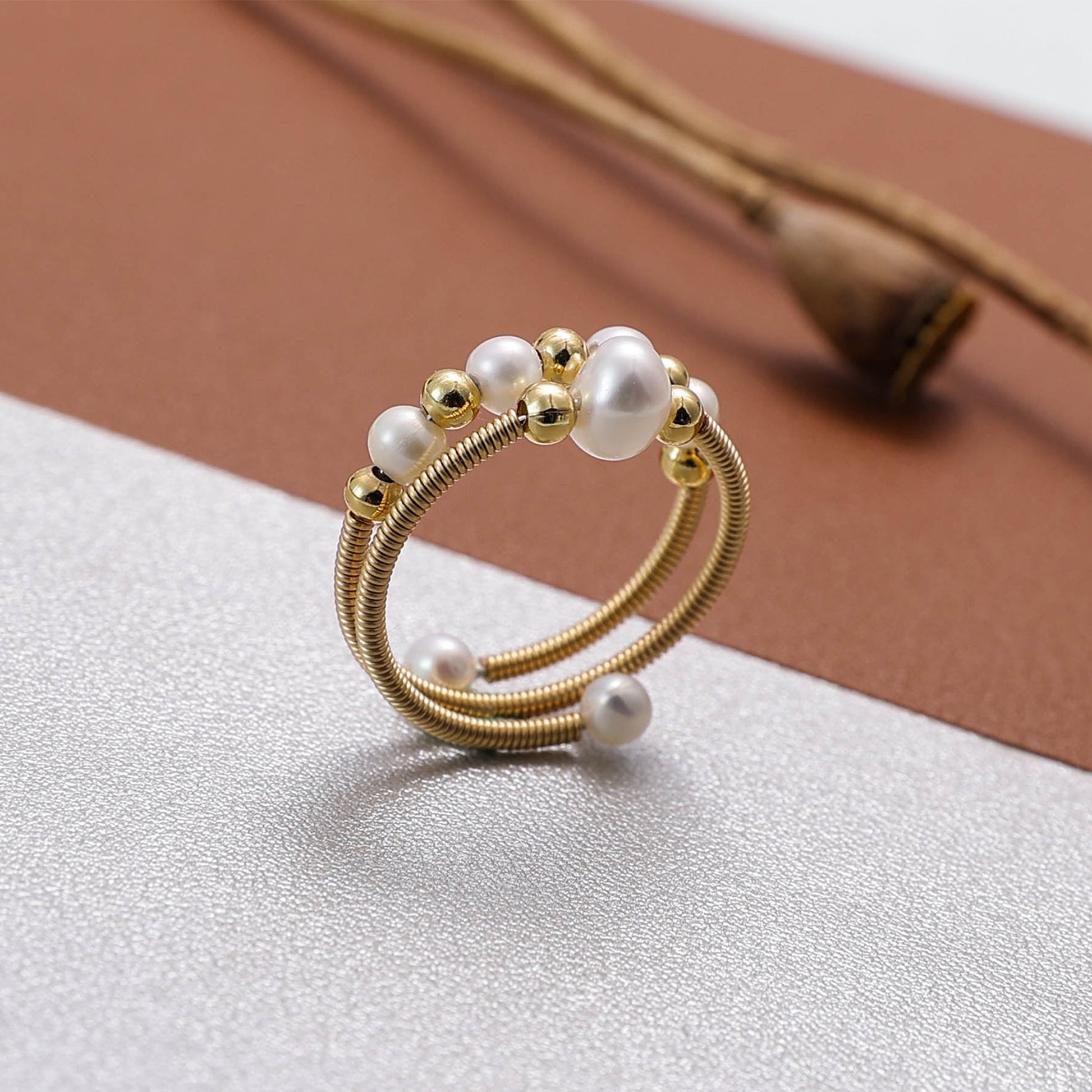 Yellow Chimes gold plated coil ring - adjustable finger jewelry for women
