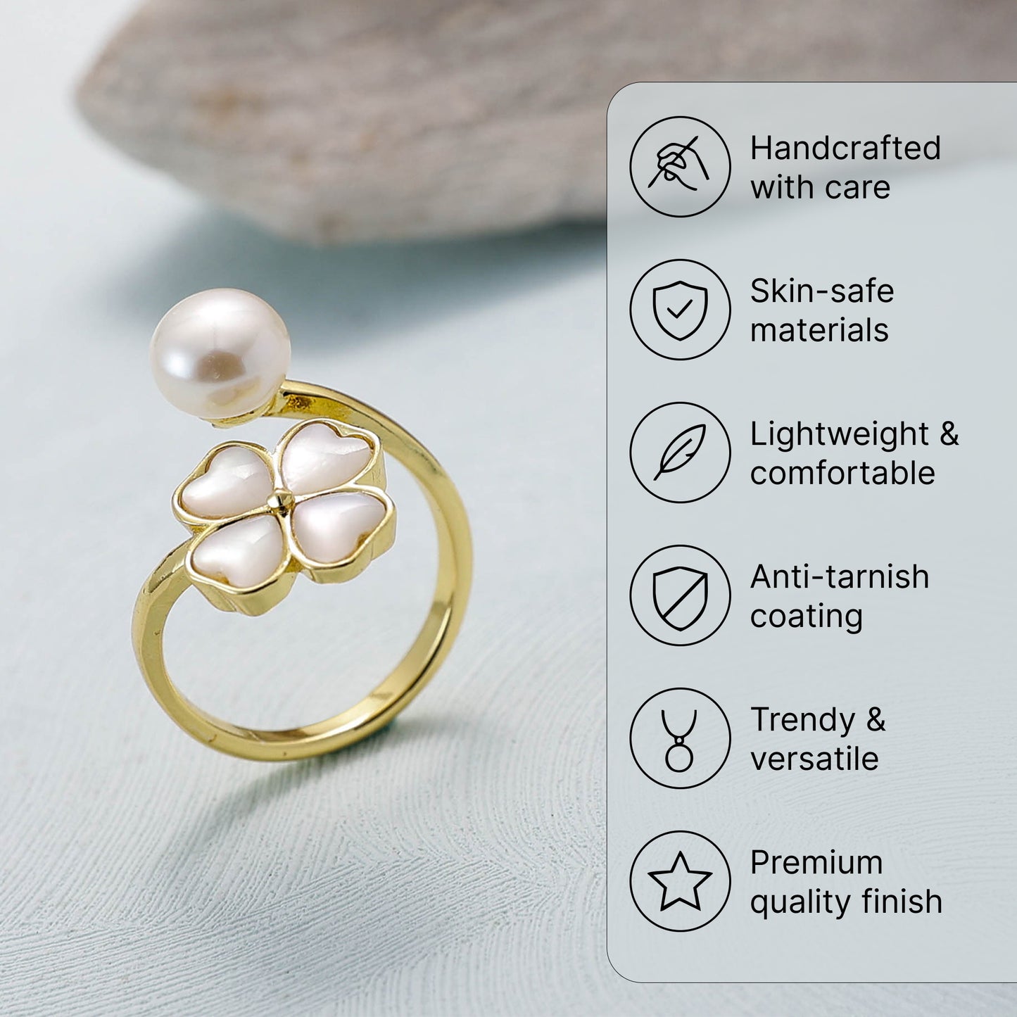 Yellow Chimes pearl flower ring - elegant accessory for women