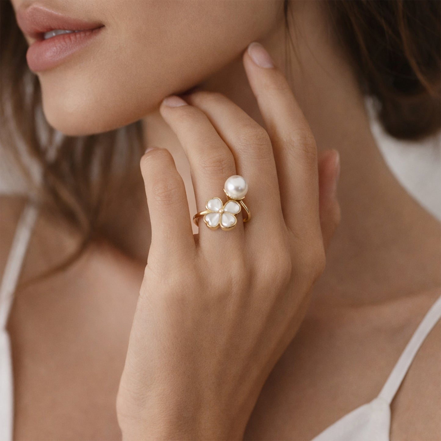 Yellow Chimes mother of pearl flower ring - beautiful gift idea