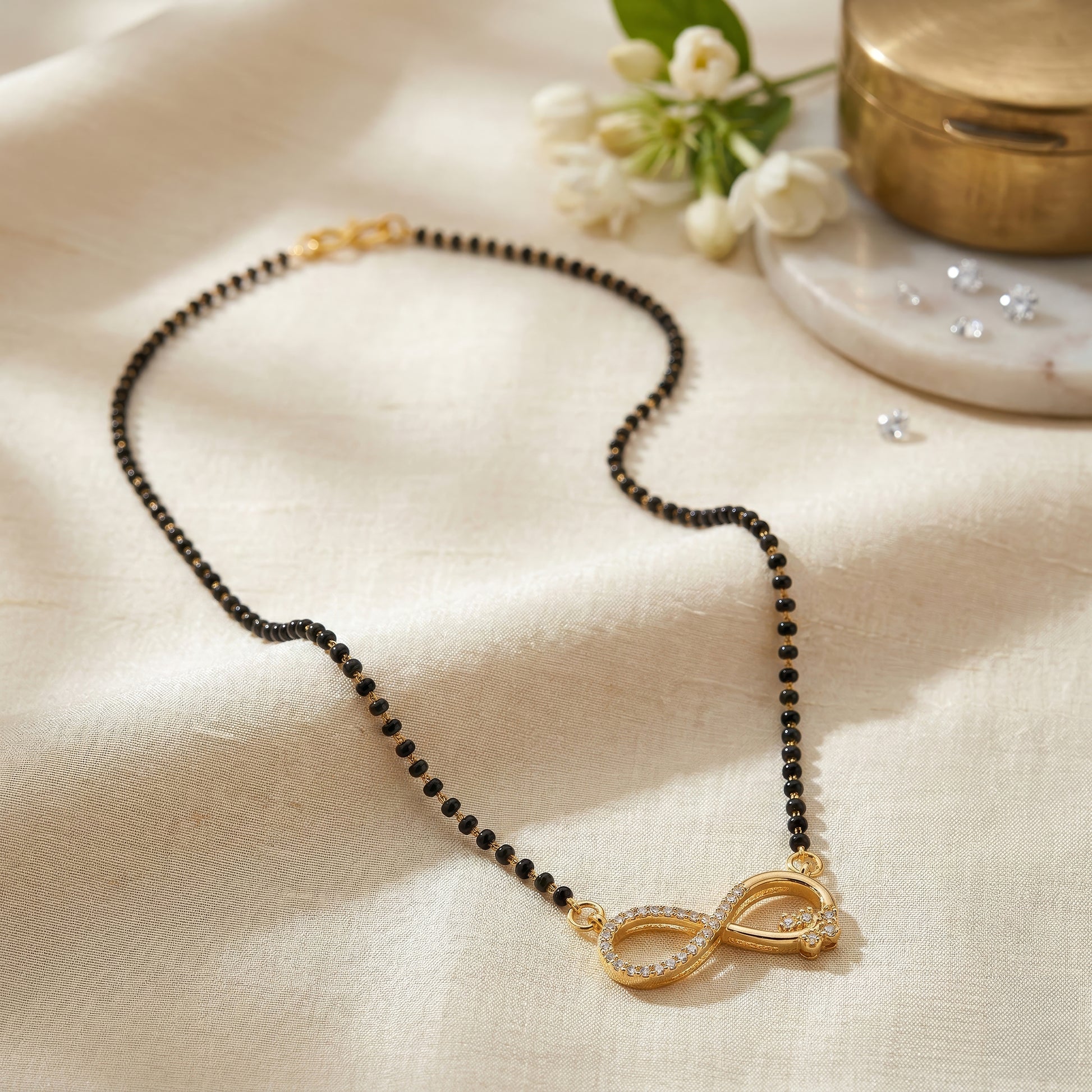 Yellow Chimes trendy black bead mangalsutra - gift for anniversary