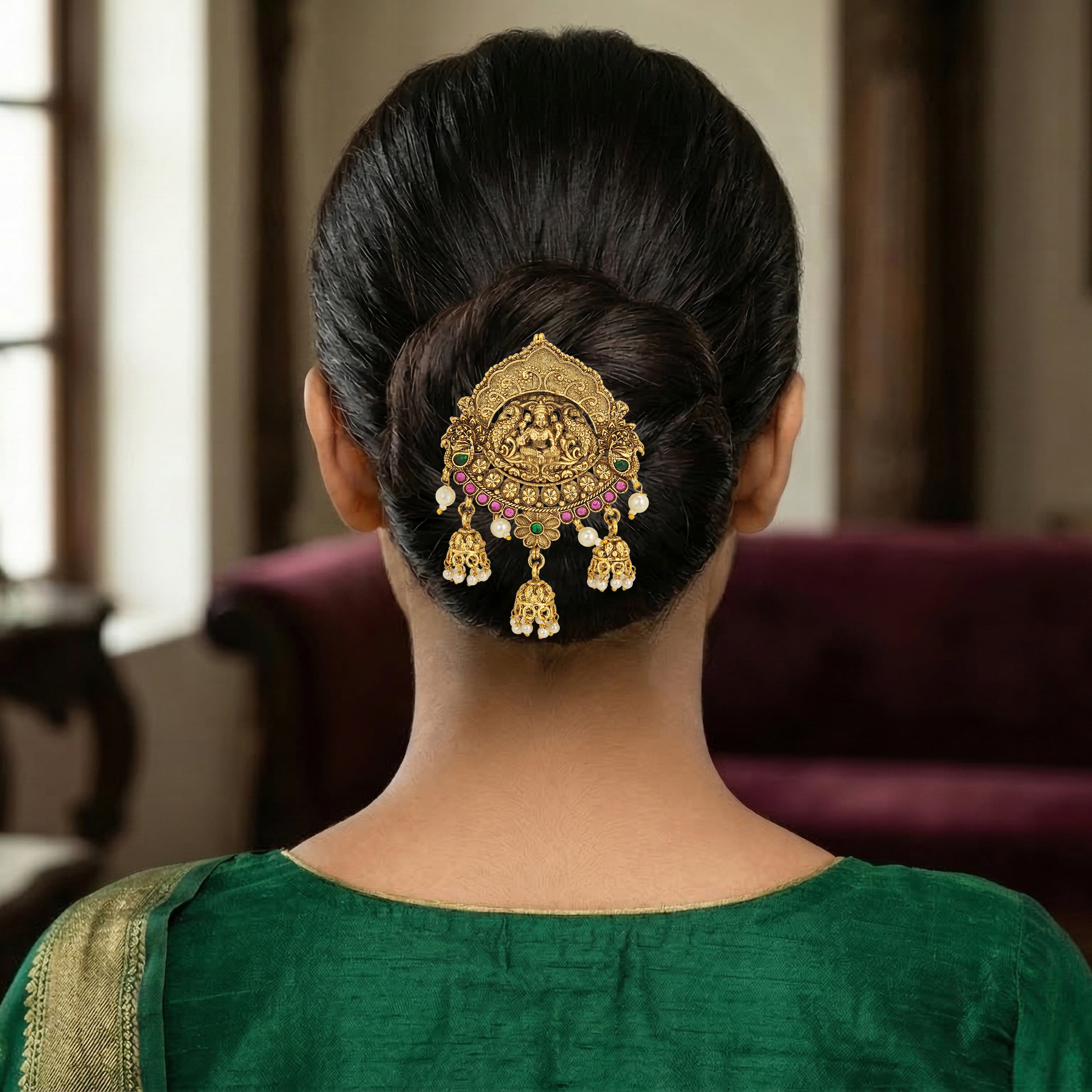 Yellow Chimes jhumka juda pin - classical dance accessory