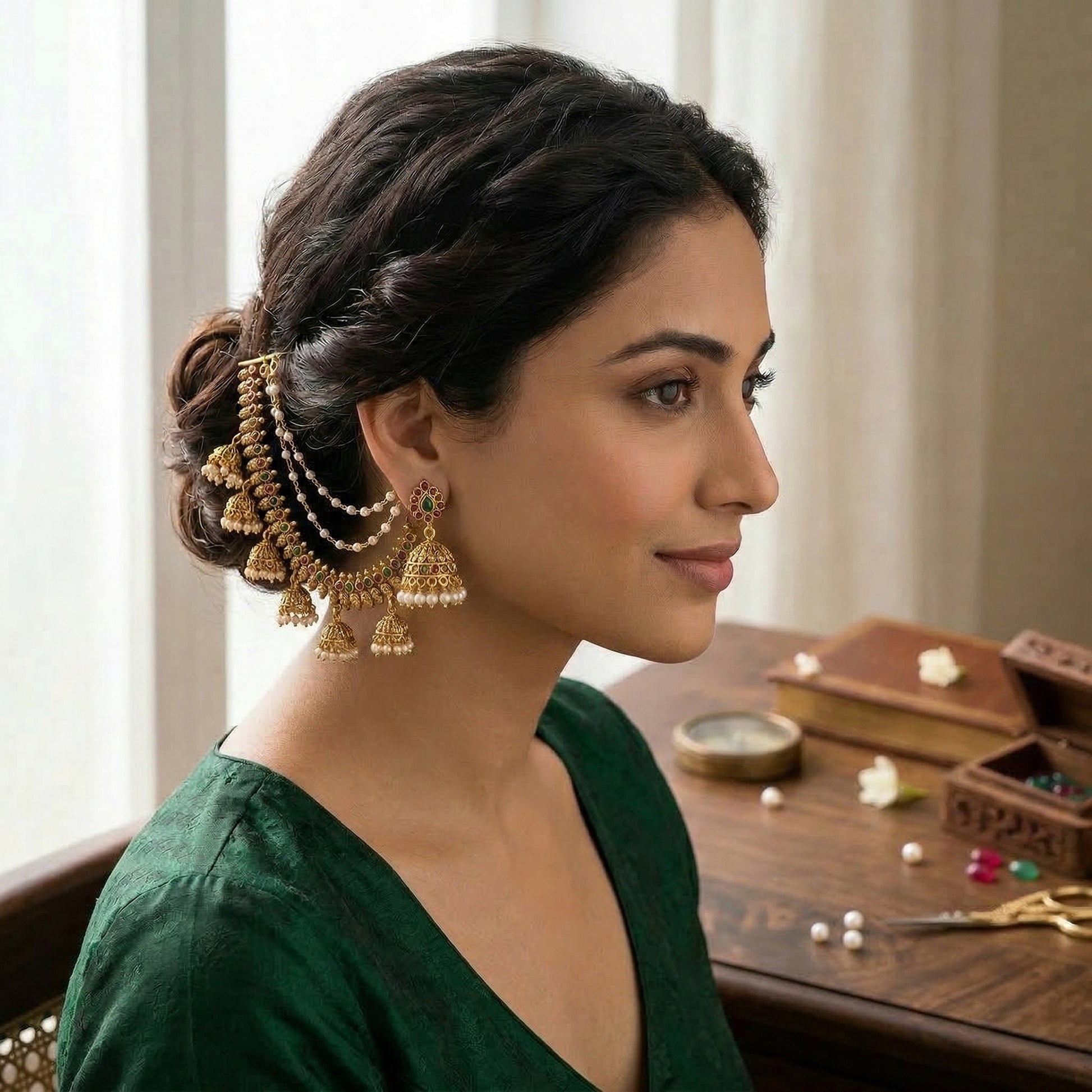 Yellow Chimes Ghungroo Ear Chain - Ethnic outfit accessory