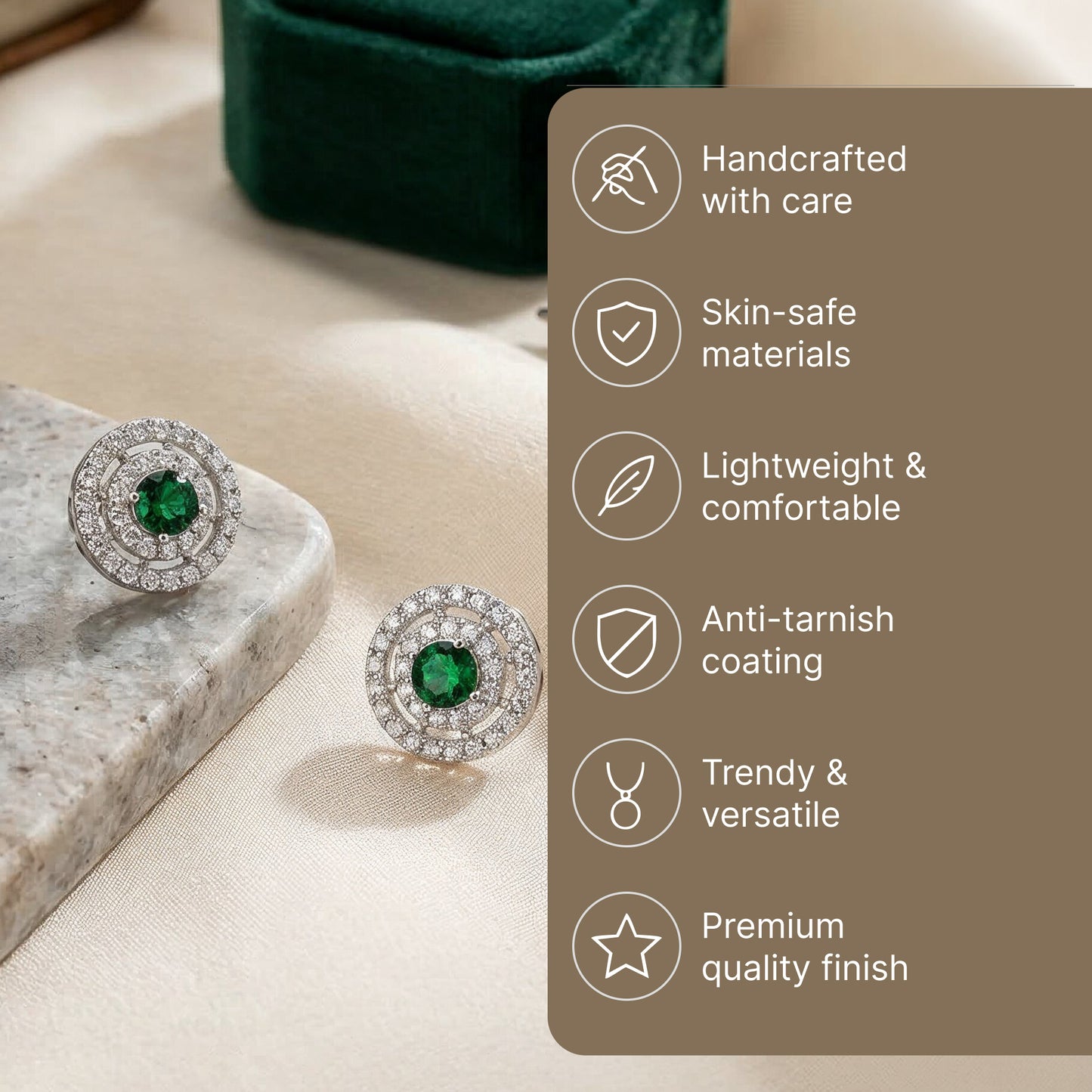 Yellow Chimes Green Halo Stud Earrings - Everyday wear