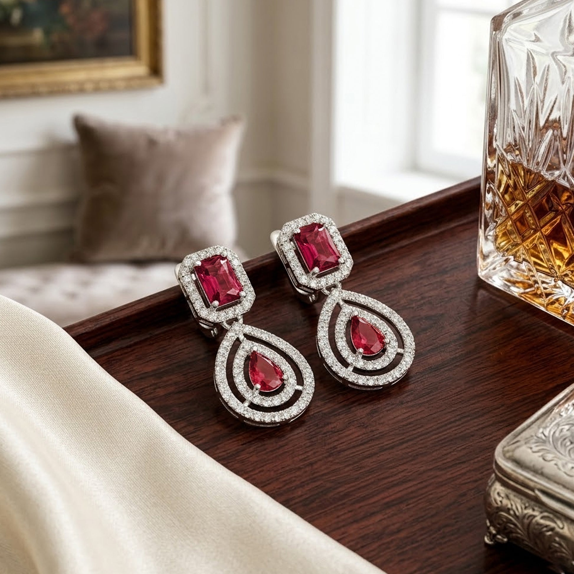 Yellow Chimes Ruby Zircon Earrings - Perfect gift for women