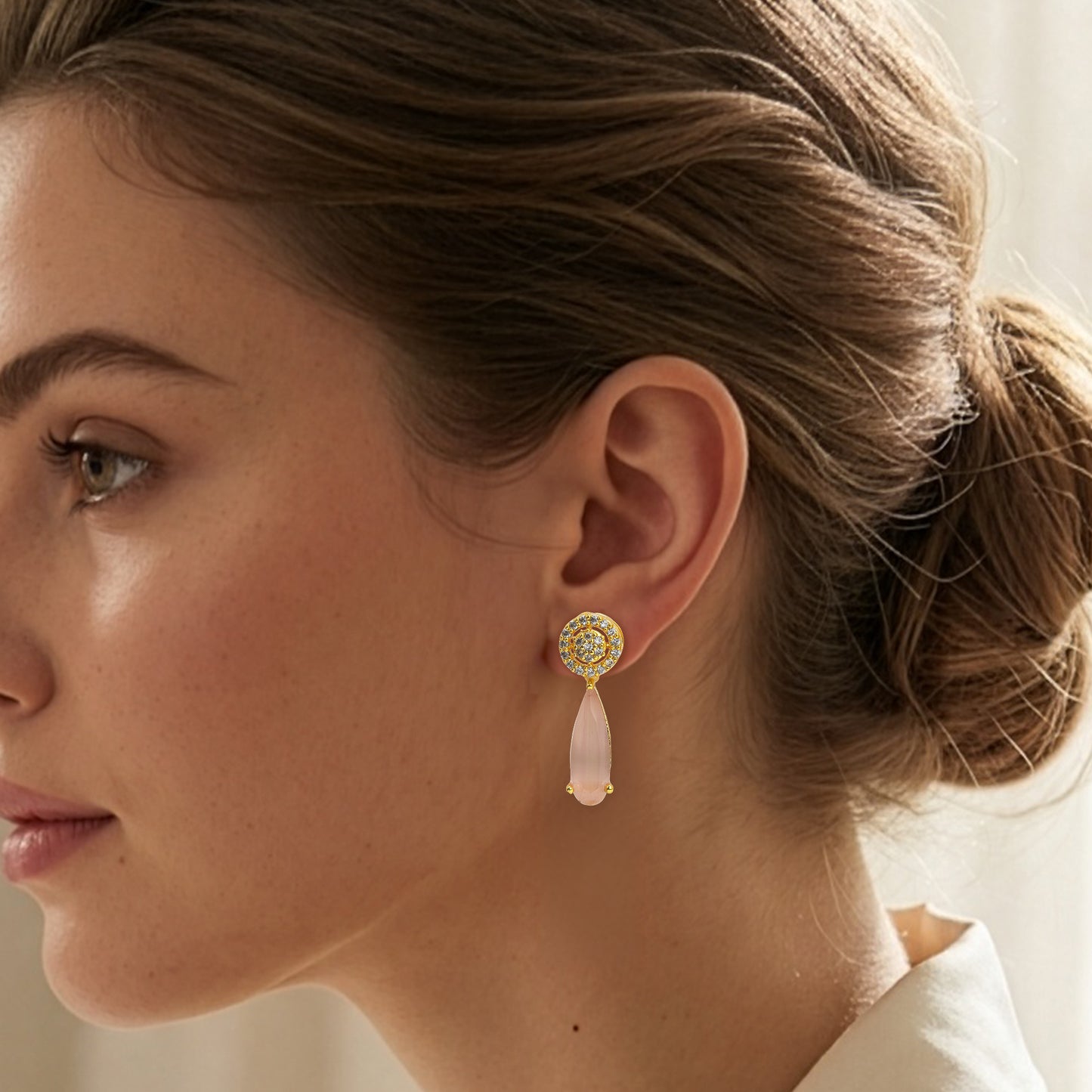 Yellow Chimes zircon jhumka earrings - traditional outfit supplement