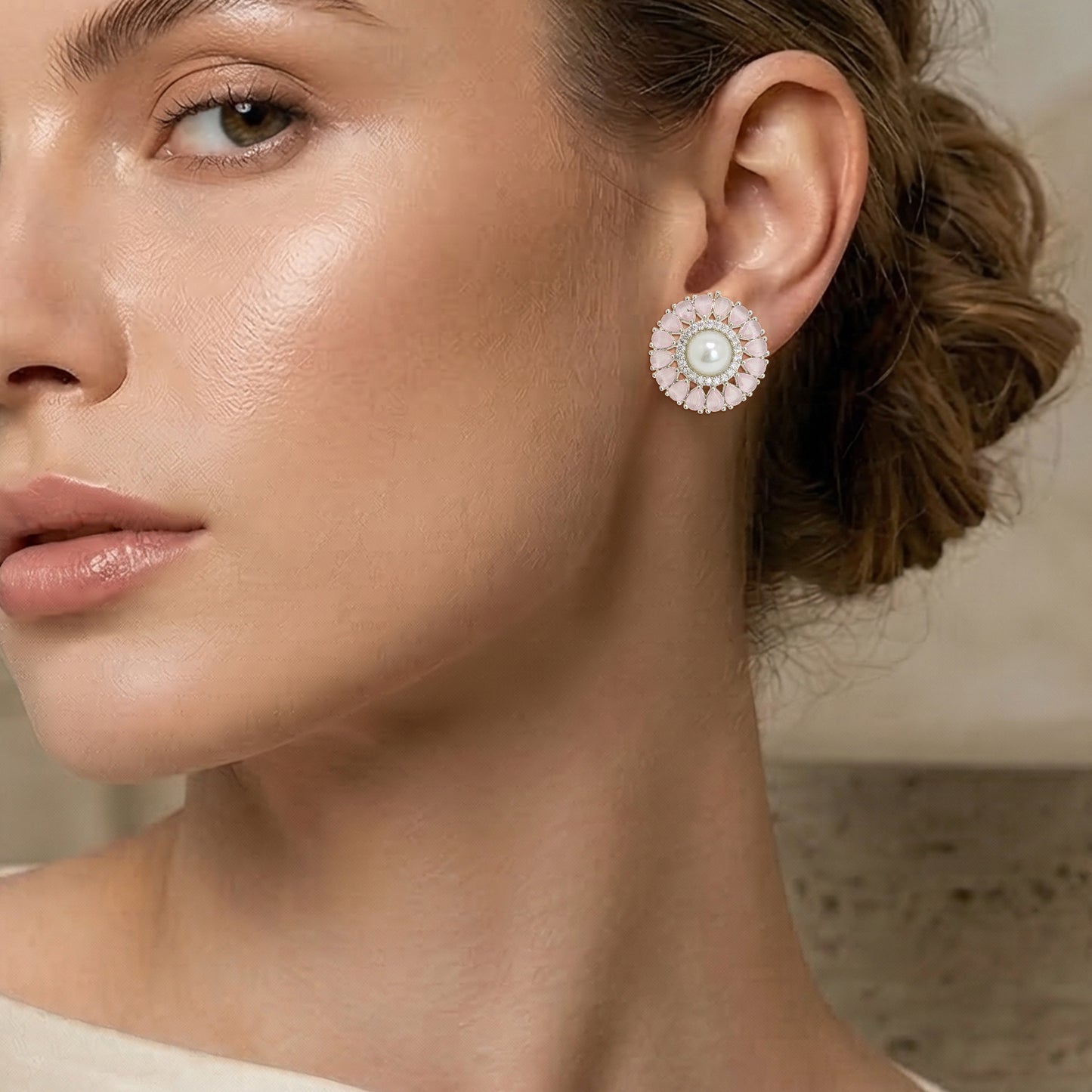 Yellow Chimes Pink Pearl Earrings - Casual outing jewelry