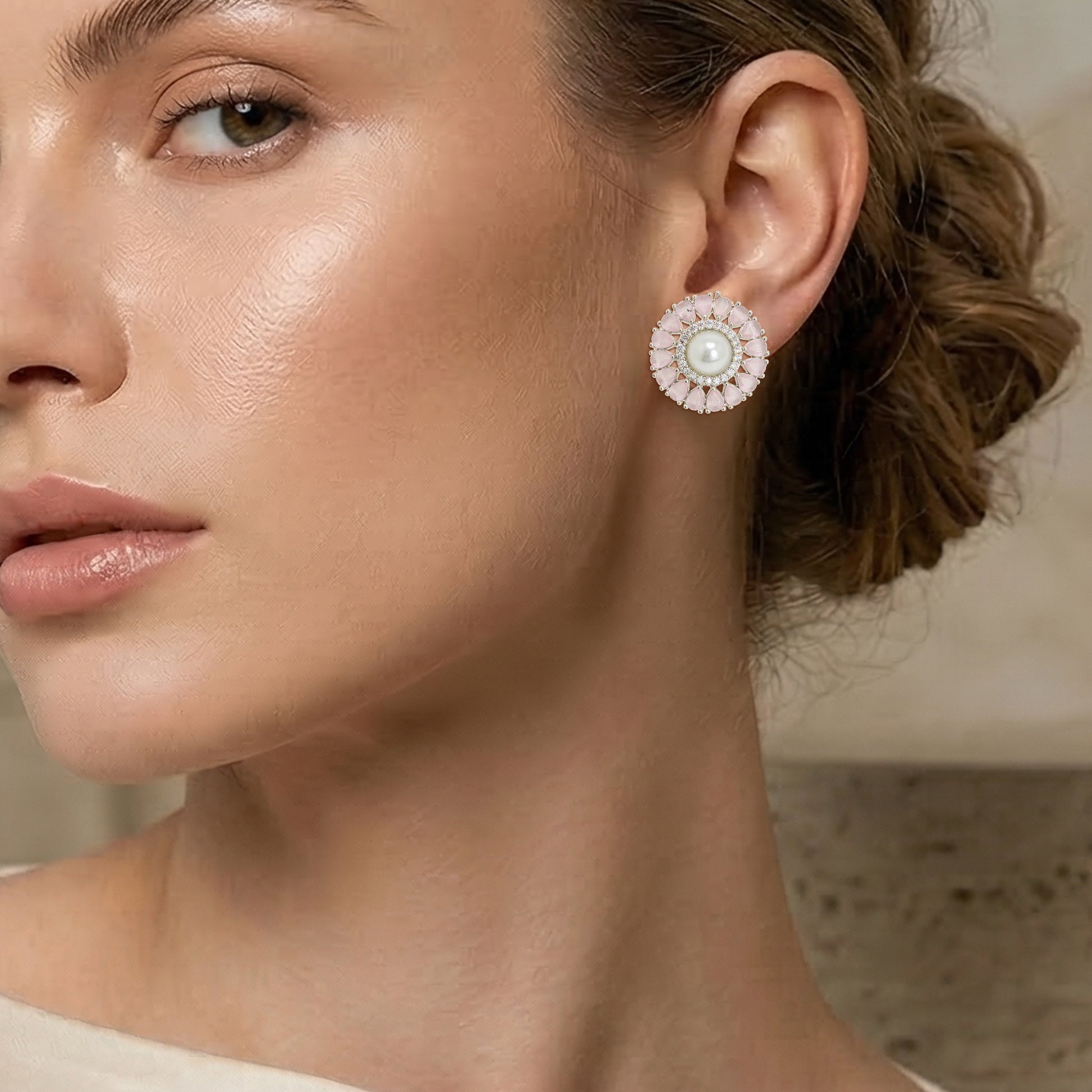 Yellow Chimes Pink Pearl Earrings - Casual outing jewelry