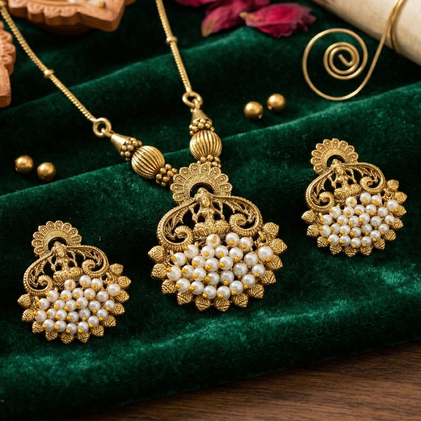 Yellow Chimes temple jewellery set - wedding attire