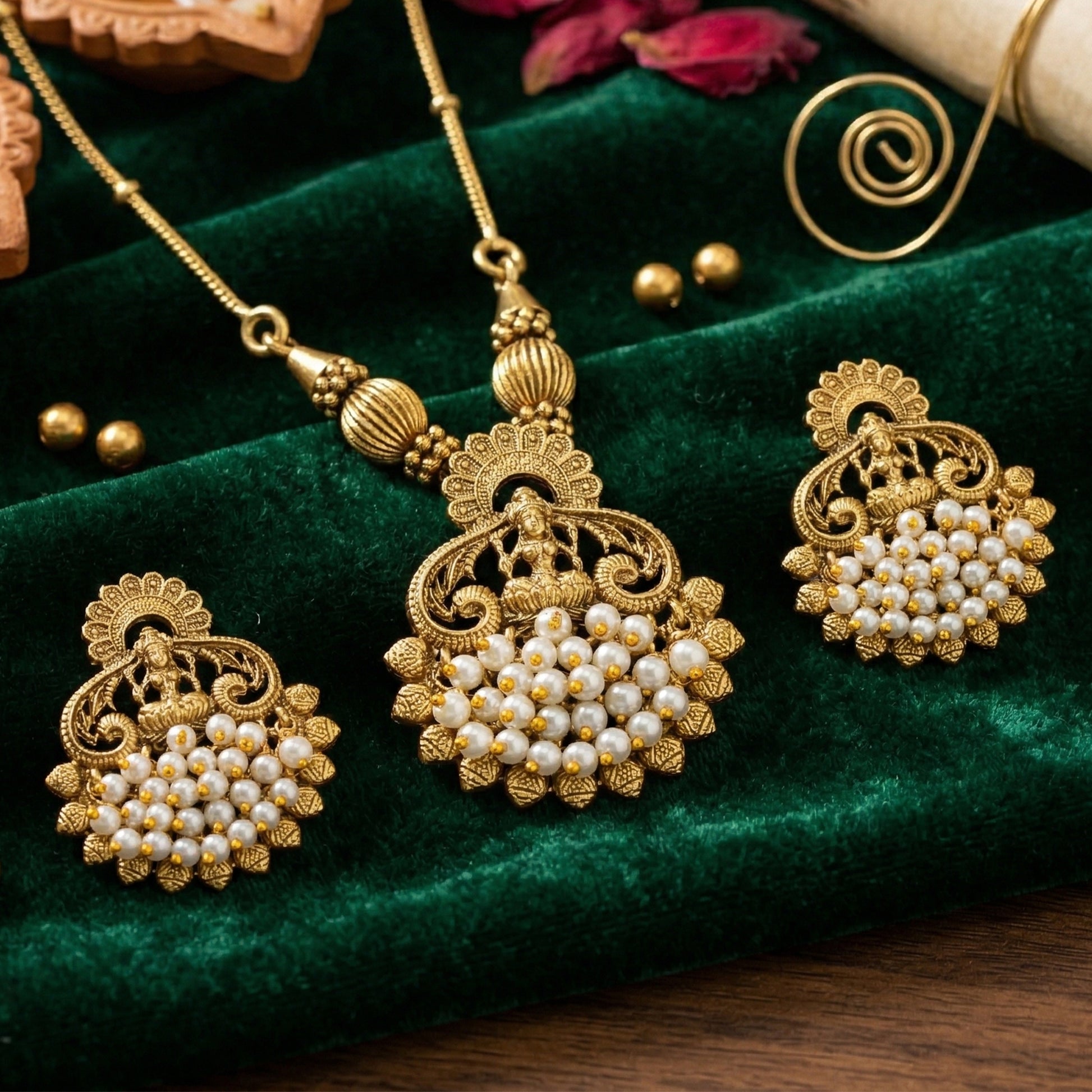 Yellow Chimes temple jewellery set - wedding attire