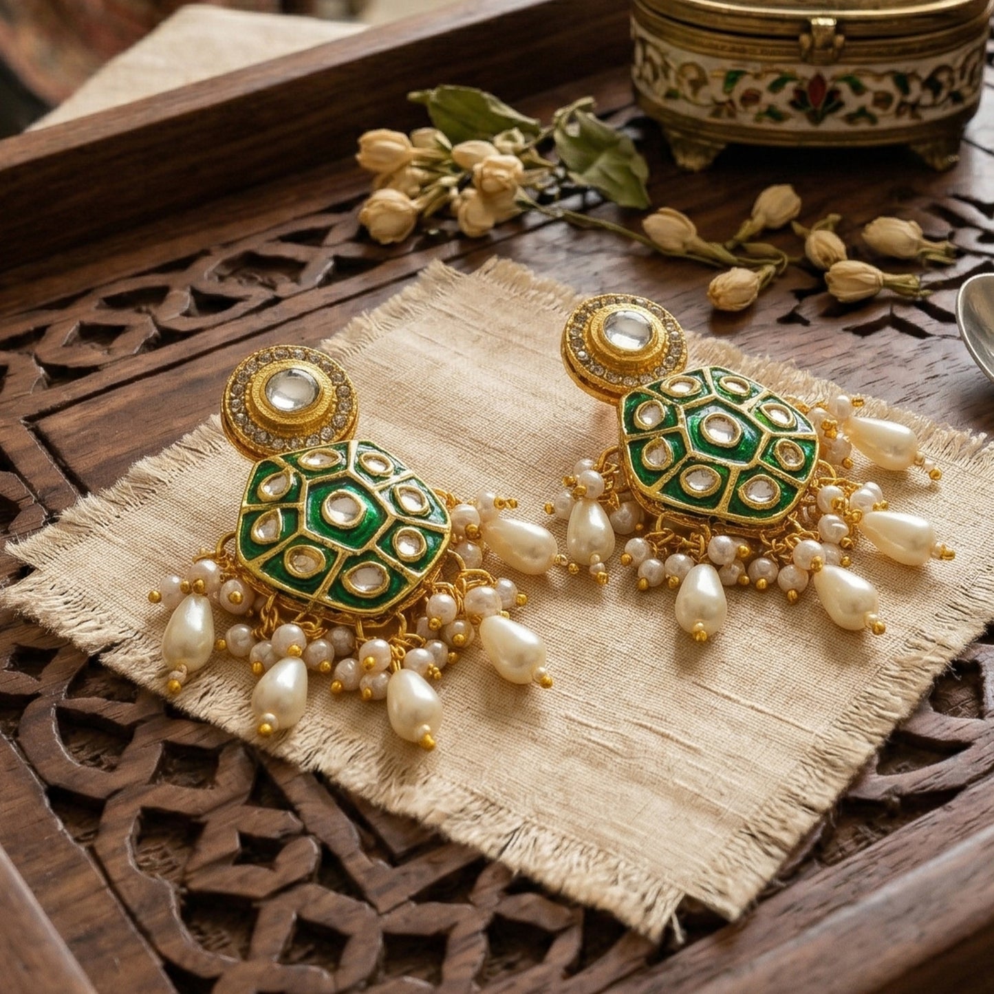 Yellow Chimes Kundan Pearl Earrings - Festive Wear