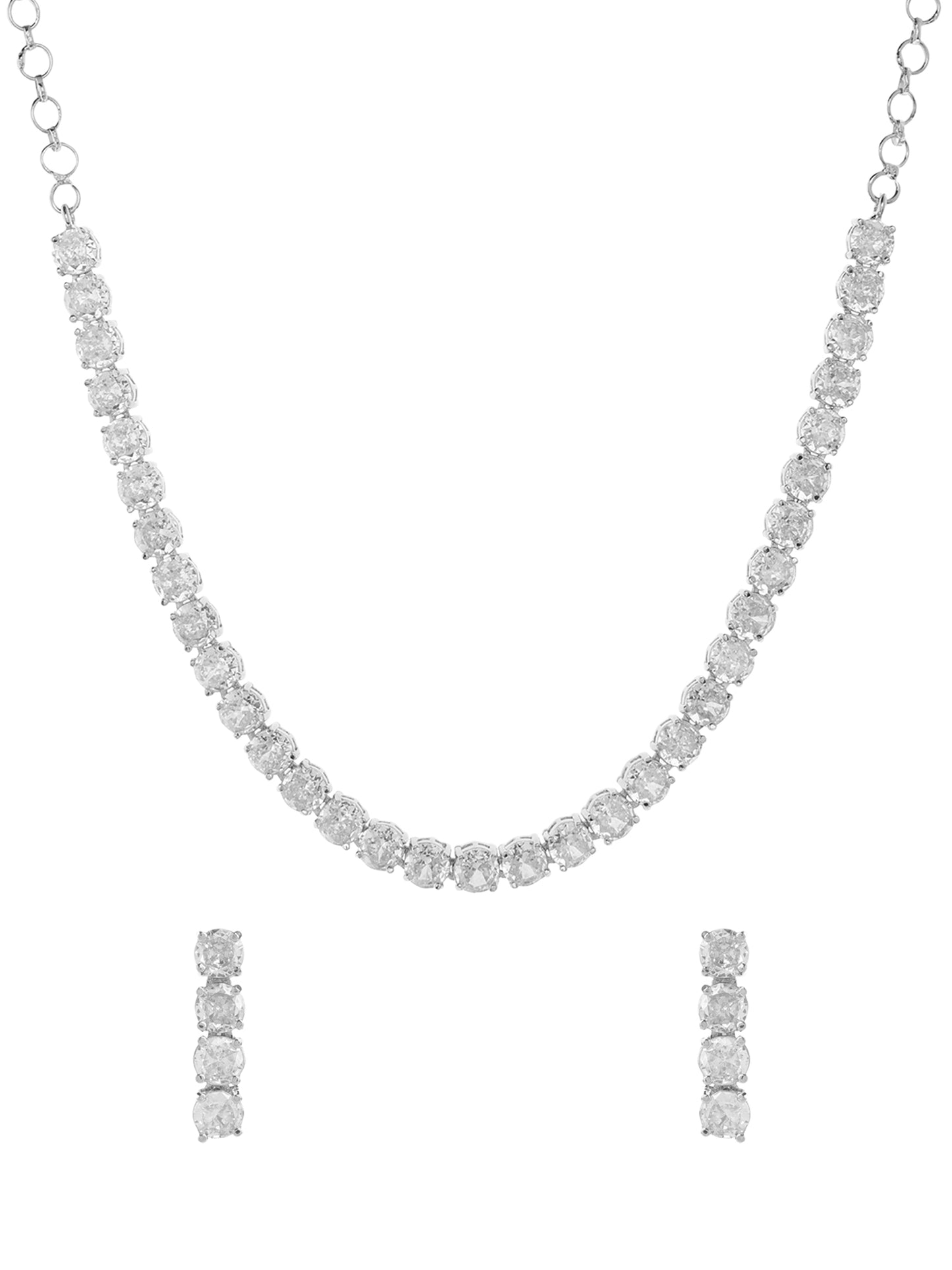 Yellow Chimes American Diamond Necklace Set For Women | White Stone Silver Jewellery Set For Women | Diamond Necklace Set | Birthday Gift for Girls Anniversary Gift for Wife