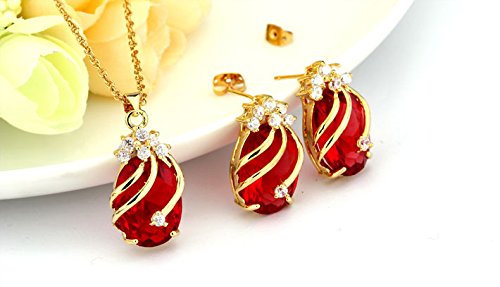 YELLOW CHIMES Crown Drop Red Gold Plated Pendant Set for Girls and Women