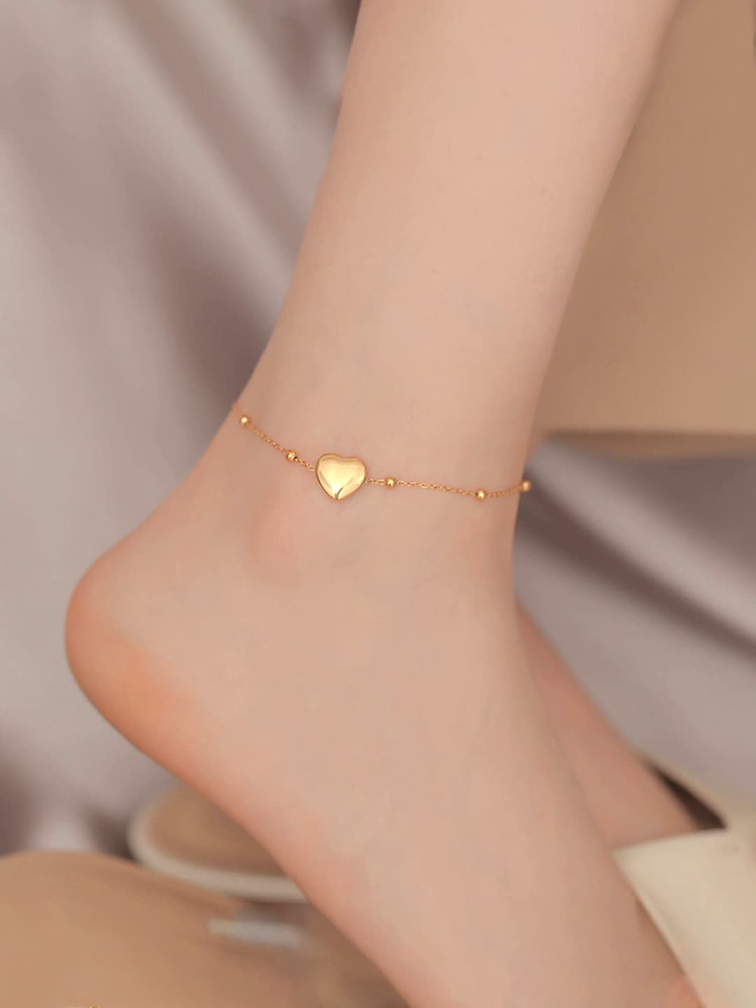Yellow Chimes Anklets for Women Gold-Plated Layered Love Heart