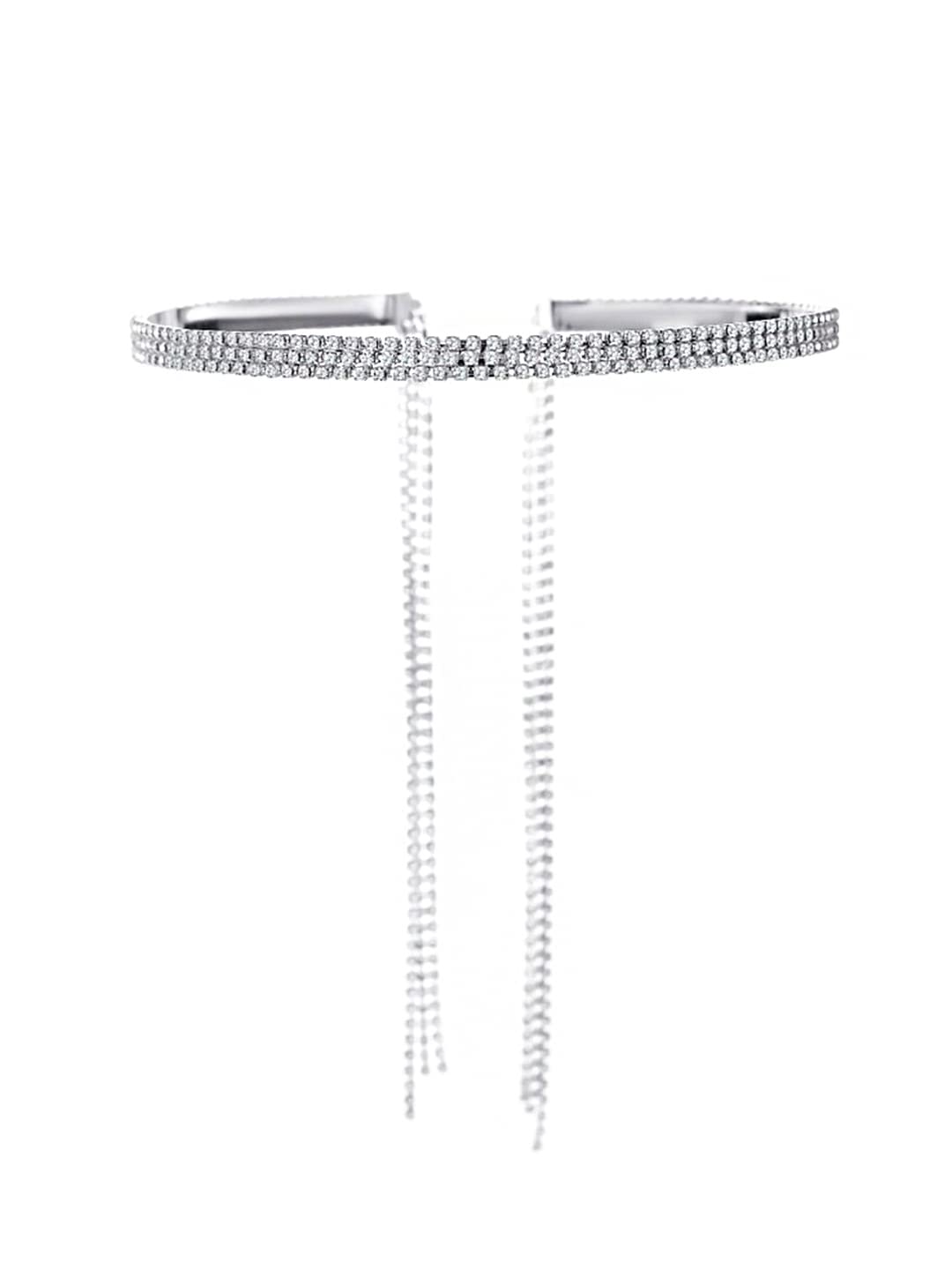 Yellow Chimes Hair Band for Girls Women Hair Accessories for Women Silver Toned Tassel Hairband for Women Head Band Bridal Crystal Headpeice