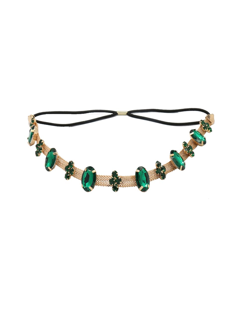 Yellow Chimes Head Chain For Women Dark Green Crystal Beaded Headbands For Women and Girls