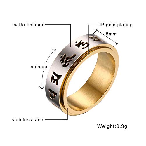 Yellow Chimes Religious Lucky Transfer Rotatable six Words Mantra Stainless Steel Spinner Pattern Rings for Men and Boy's