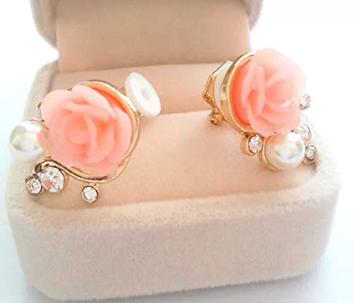 Yellow Chimes Elegant Flower Crystal Pink Rose Gold Plated Stud Earring For Women and Girl