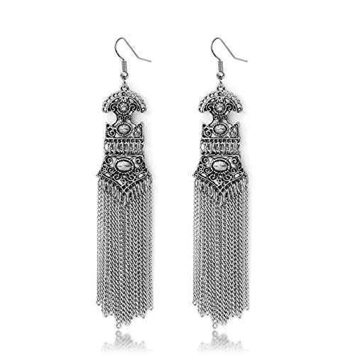 Yellow Chimes Oxidized Silver Stylish Fancy Traditional Tassels Danglers Earrings For Women & Girls