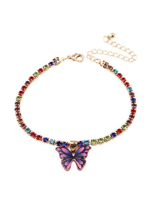 Yellow Chimes Anklets For Women Multicolor Crystal Butterfly Designed Charm Anklet For Women and Girls