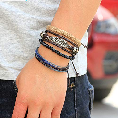 Yellow Chimes Multi Strand Leather Wrap Wrist Bracelet for Men and Women (Design 5)