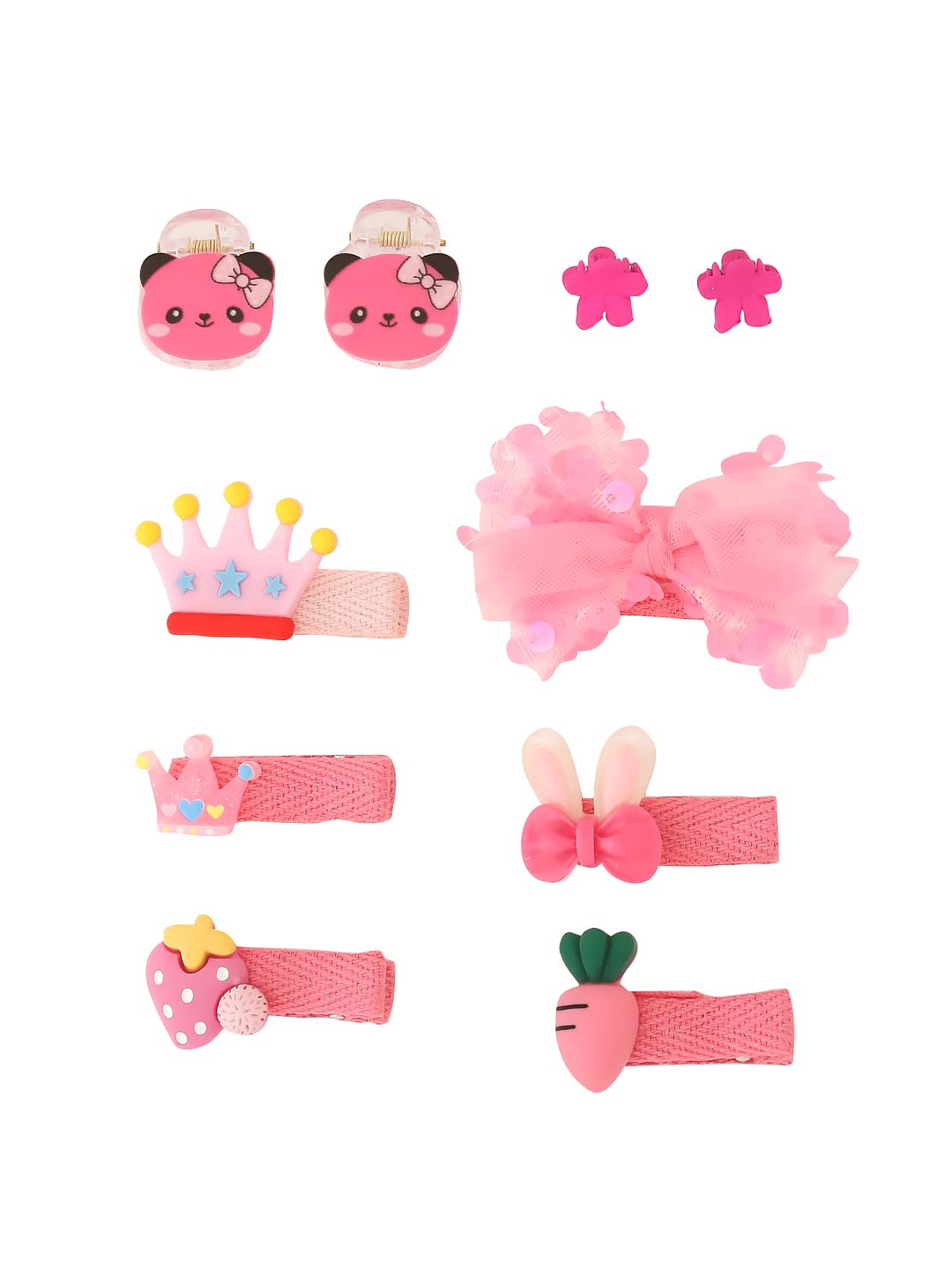 Melbees by Yellow Chimes Kids Hair Accessories for Girls Hair Accessories Combo Set Pink 10 Pcs Baby Girl's Hair Clips Set Cute Ponytail Holder Claw Clip Bow Clips For Girls Assortment Gift Set