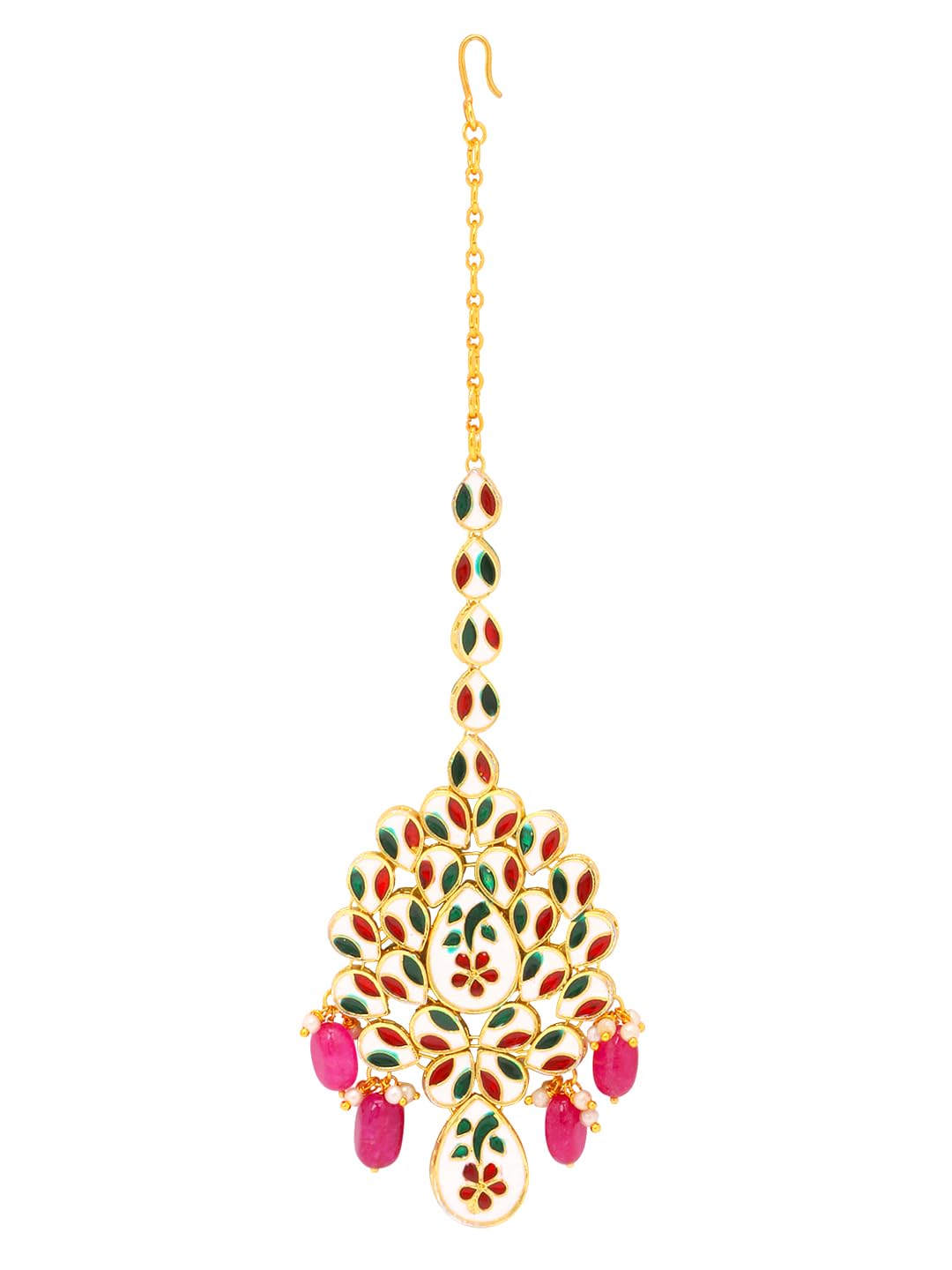 Yellow Chimes Traditional Gold Plated Kundan Studded Pink Moti Designer Ethnic Maang Tikka for Women and Girls