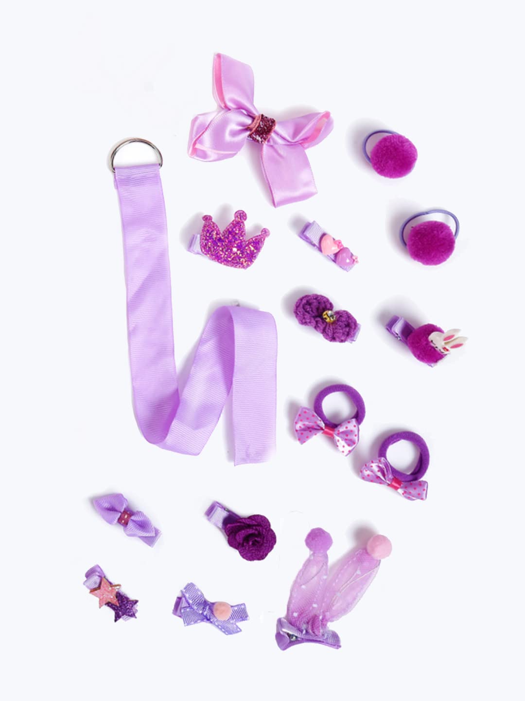 Melbees by Yellow Chimes Kids Hair Accessories for Girls Hair Accessories Combo Set Purple 18 Pcs Baby Girl's Hair Clips Set Cute Ponytail Holder Claw Clip Bow Clips For Girls Assortment Gift Set