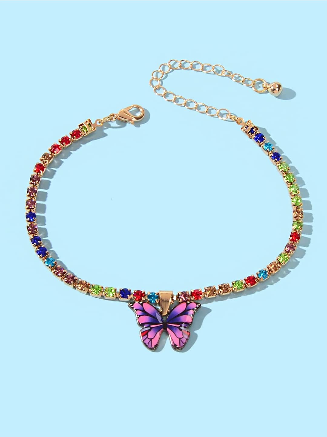 Yellow Chimes Anklets For Women Multicolor Crystal Butterfly Designed Charm Anklet For Women and Girls