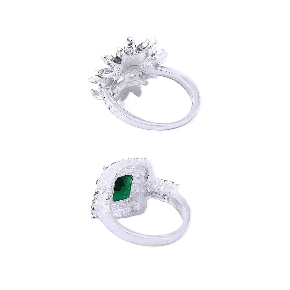 Yellow Chimes Rings for Women Combo of 2 PCs Rings Rhodium Plated Blue Green Crystal Studded Finger Rings for Women and Girls.