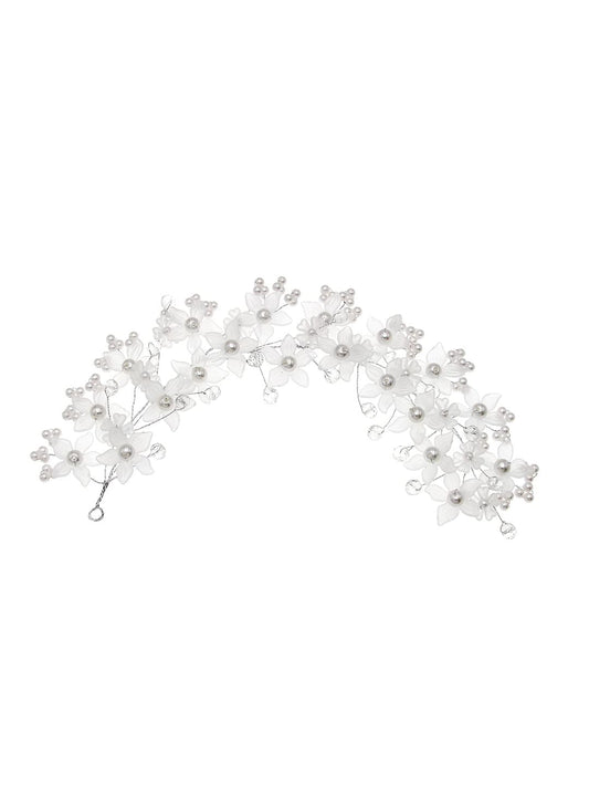 Yellow Chimes Bridal Hair Vine for Women and Girls Bridal Hair Accessories for Wedding Silver Headband Hair Accessories Wedding Jewellery for Women Floral Bridal Wedding Head band Hair Vine for Girls