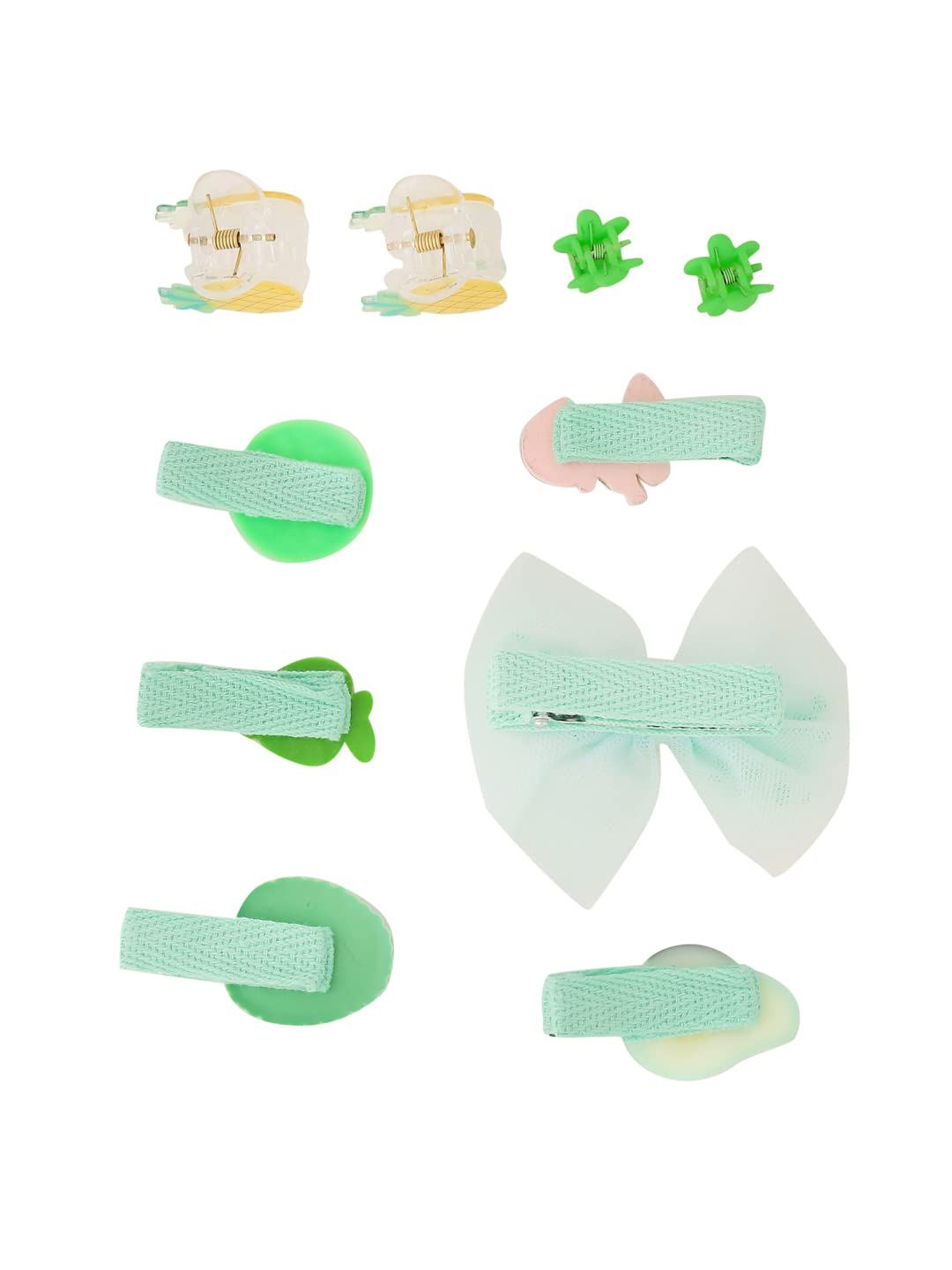 Melbees by Yellow Chimes Kids Hair Accessories for Girls Hair Accessories Combo Set Green 10 Pcs Baby Girl's Hair Clips Set Cute Ponytail Holder Claw Clip Bow Clips For Girls Assortment Gift Set