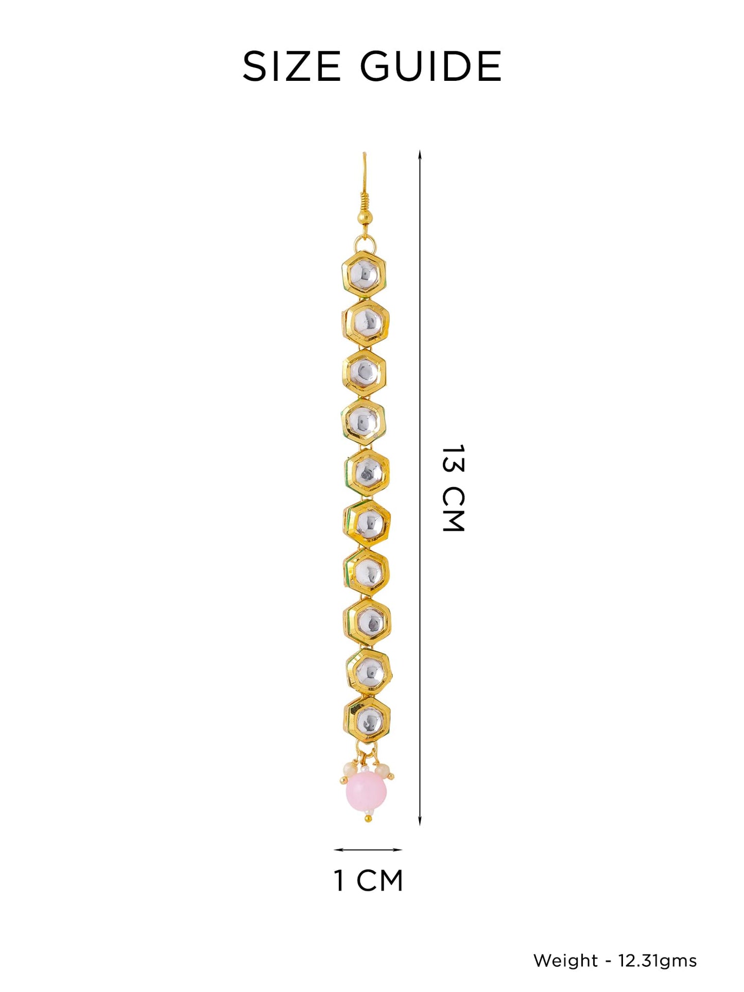 Yellow Chimes Maangtikka for Women Gold Toned Kundan Studded Single Line Designed Pink Pearl Drop Maangtikka for Women and Girls