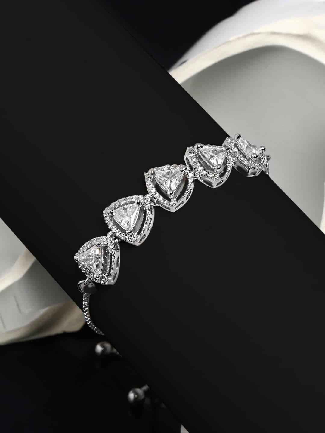 Yellow Chimes AD Bracelet for Women Rhodium Plated White American YellowChimes