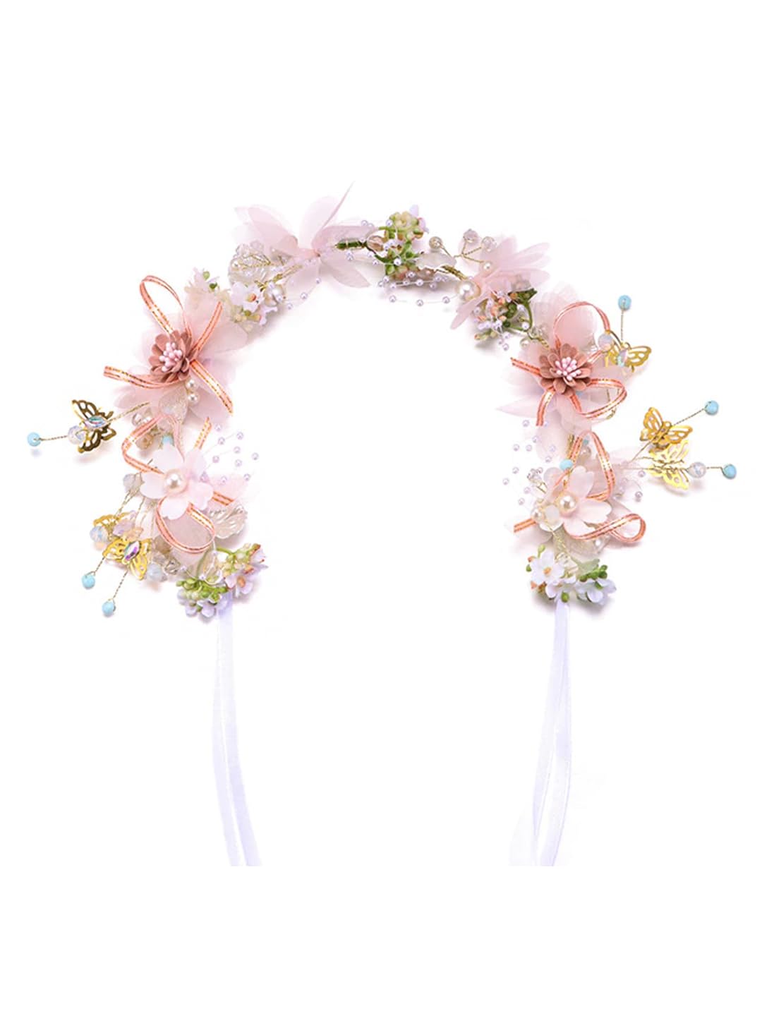 Yellow Chimes Tiara for Women and Girls Floral Hair Vine for Women White Bridal Hair Vine Tiara Headband Hair Accessories Wedding Jewellery for Girls and Women Bridal Hair Accessories for Wedding.